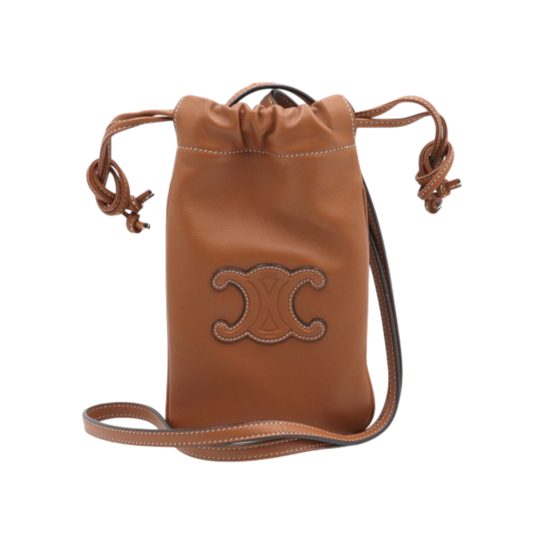 ITHT9RTE5TQL Celine Tan Leather Triomphe Drawstring Bag