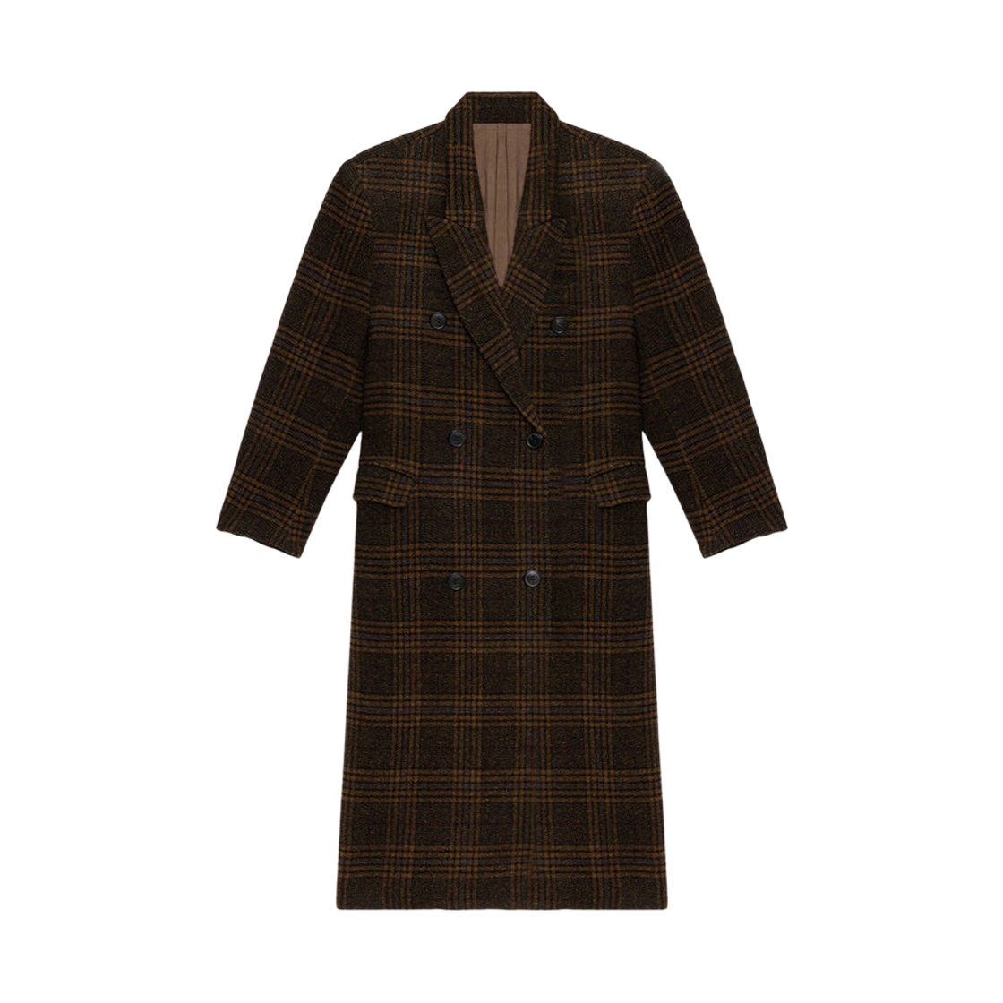MA0285FA-C3D02E-67KI (W) Isabel Marant Lexana Long Checked Wool Coat Khaki - 25FW