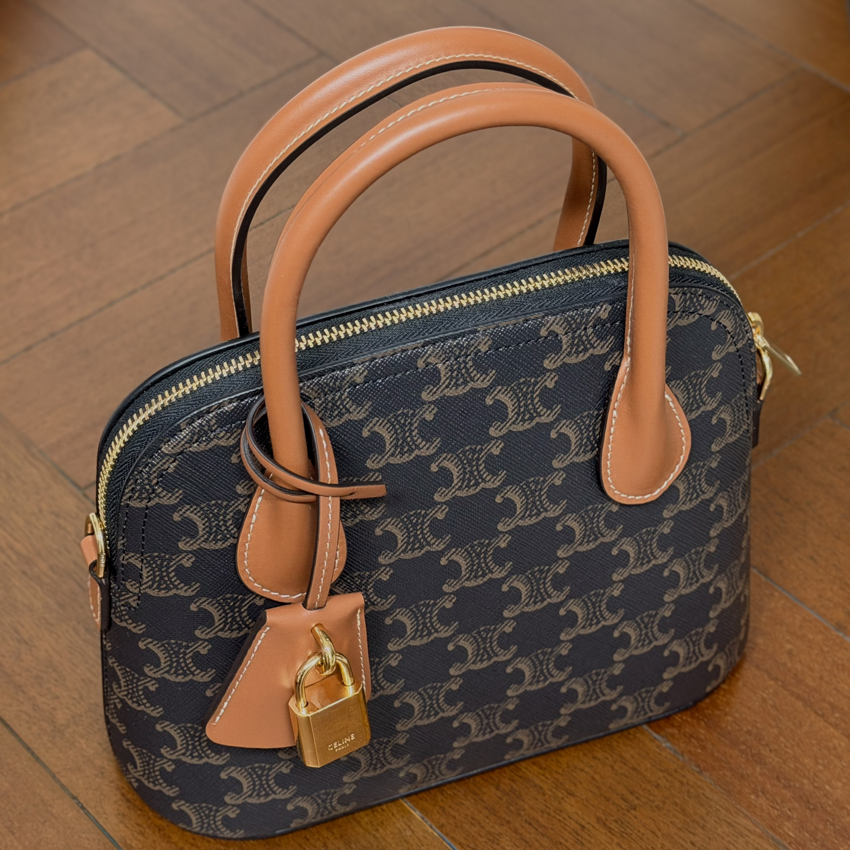 Celine Teen Honorine Bag in Triomphe Canvas and Calfskin Tan 착용 스타일