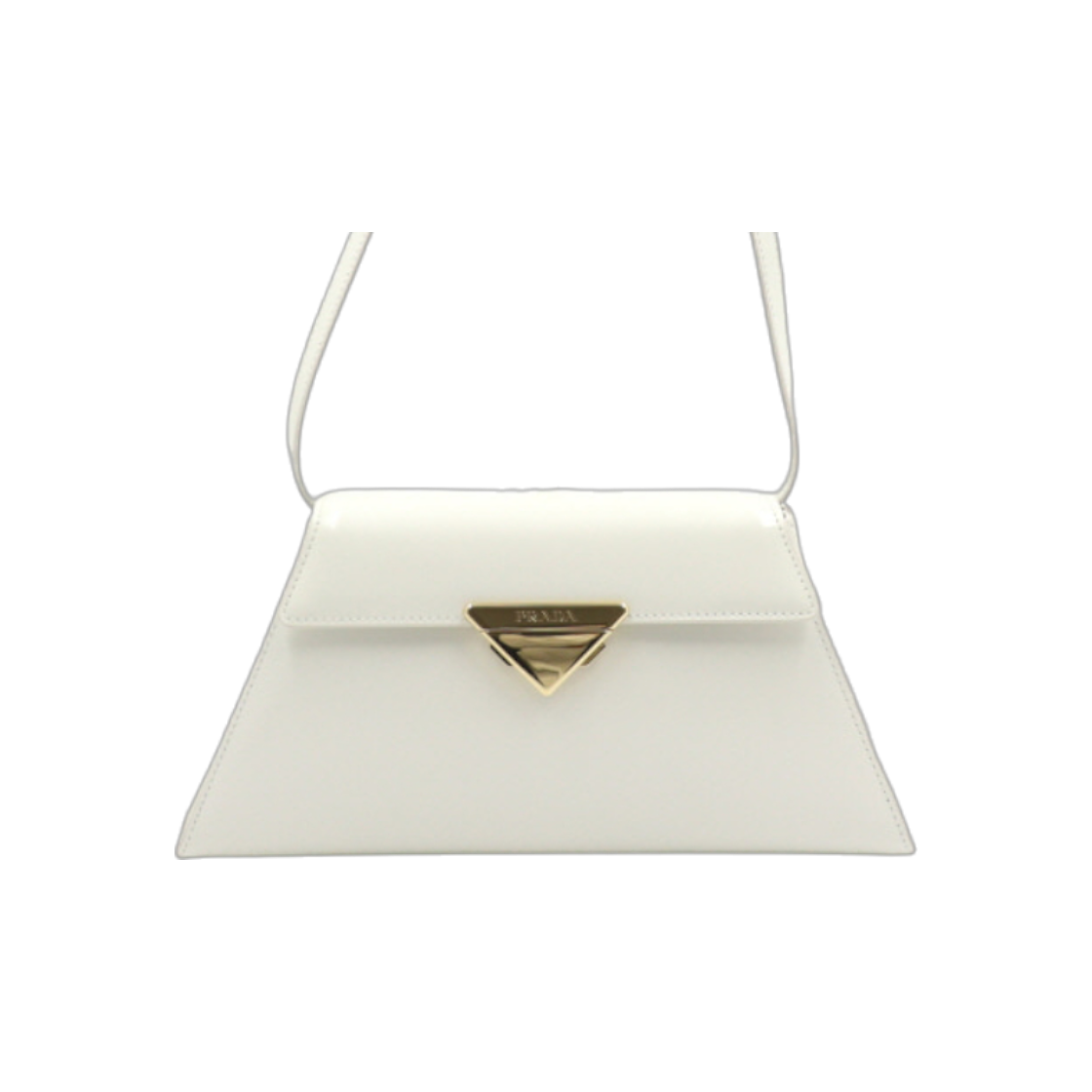 IT3T2SWF54BP Prada White Brushed Leather Medium Shoulder Bag with Gold Buckle