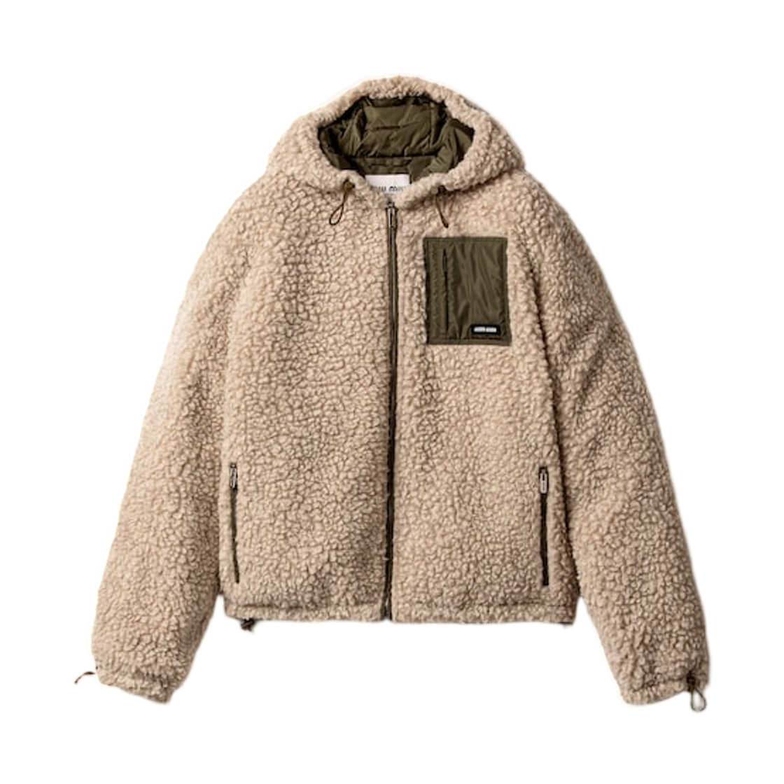 ML1376-18S9-F03QQ (W) Miu Miu Medium Weight Teddy Down Jacket with Technical Ponge Lime Military