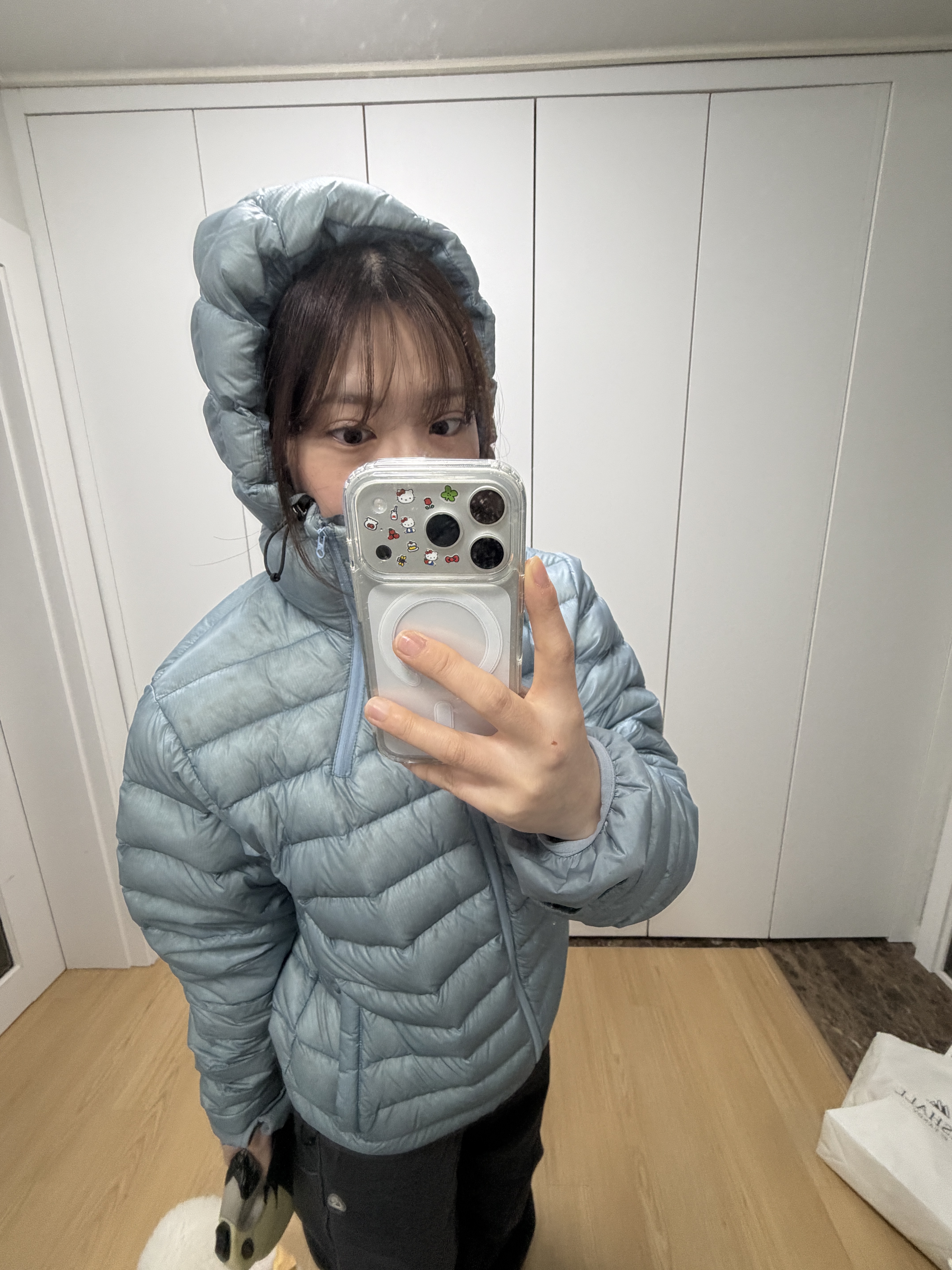 Sansan Gear Suffix Puffer Jacket Sky Blue - 24FW 착용 스타일 - 1
