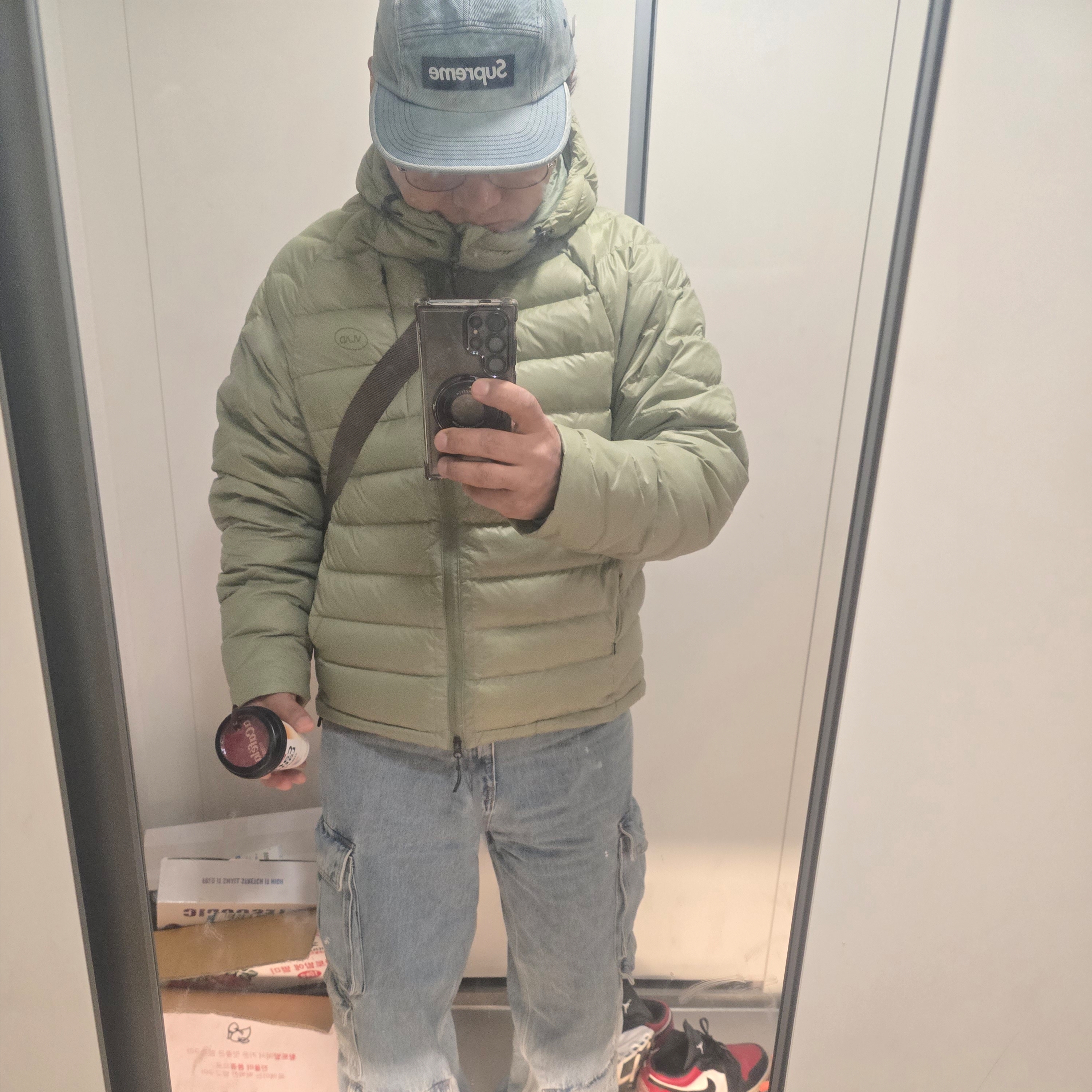 Supreme Washed Chino Twill Camp Cap Denim - 25FW 착용 스타일