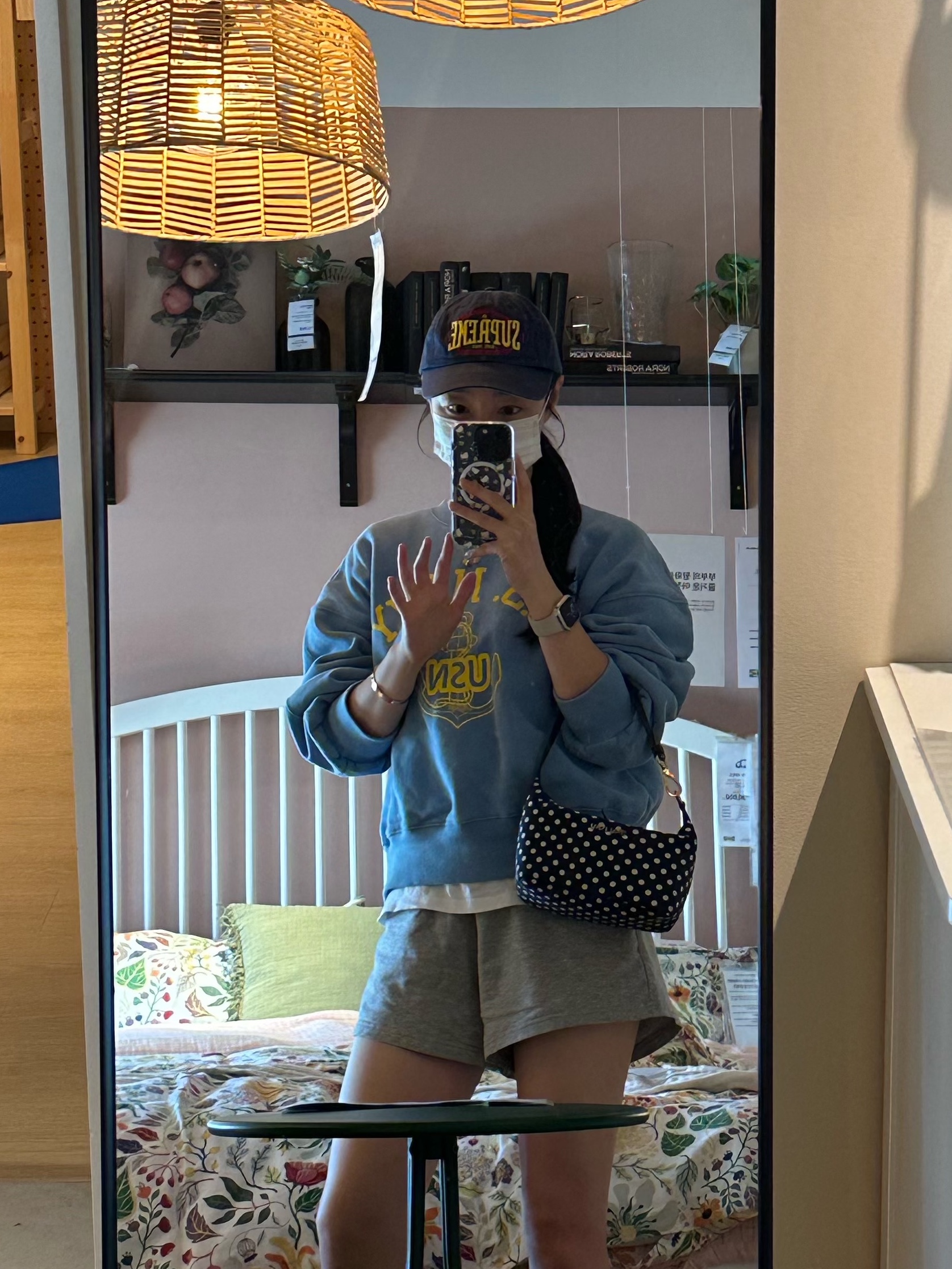 Miu Miu Spirit Printed Faille Mini Bag Royal Blue Ivory, Asics Gel-Sonoma 15-50 French Blue 착용 스타일 - 3