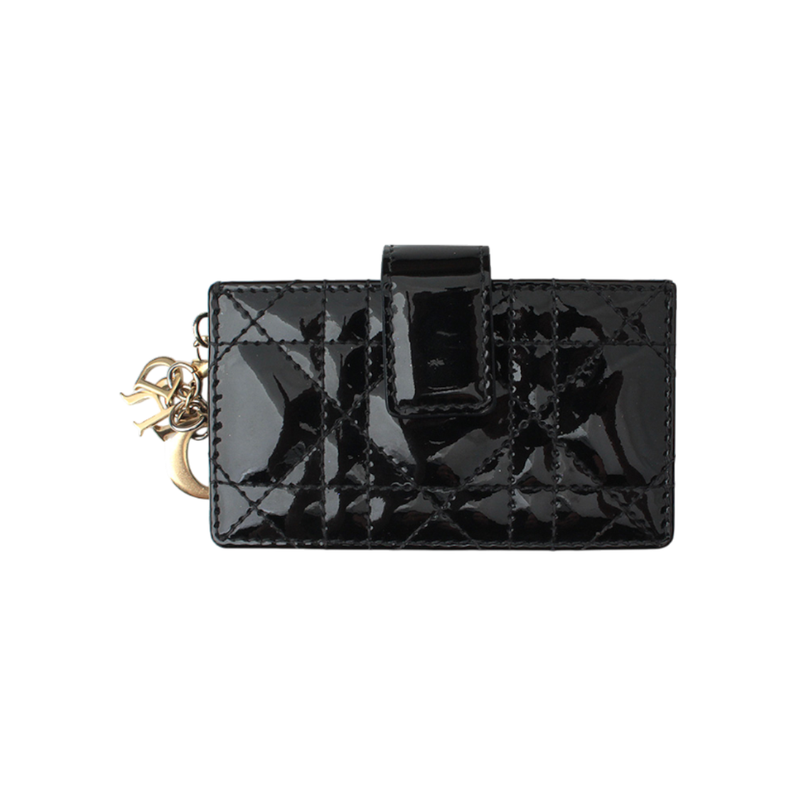 IT9CB989B652 Dior Black Patent Cannage Card Slot Wallet