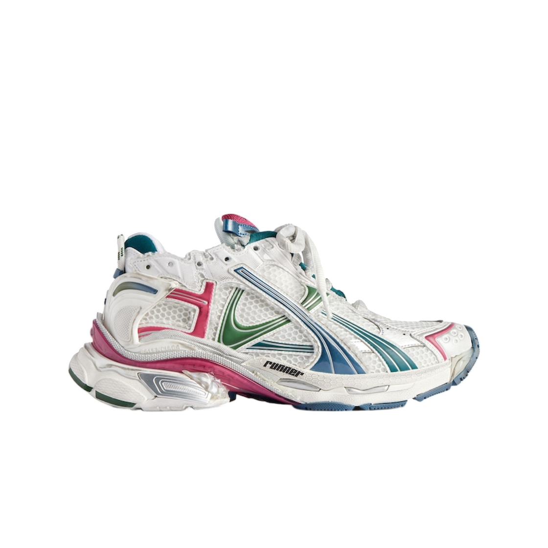 772774W3RMU9934 Balenciaga Runner Sneaker White Dark Green Blue Pink