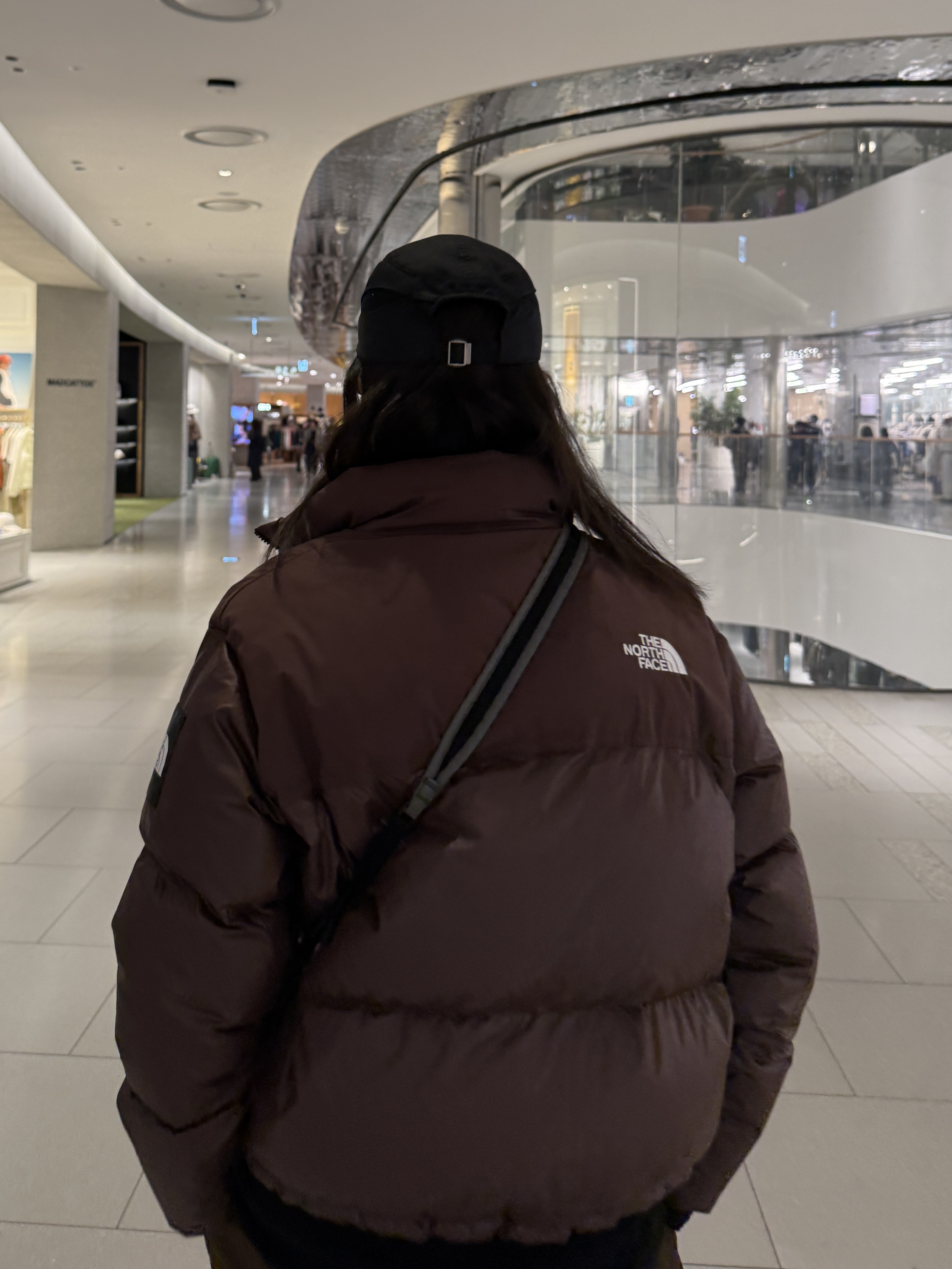 (W) The North Face White Label Novelty Nuptse Down Jacket Cocoa Brown, Salomon Ultimo 2L Cross Bag Charcoal 착용 스타일 - 1