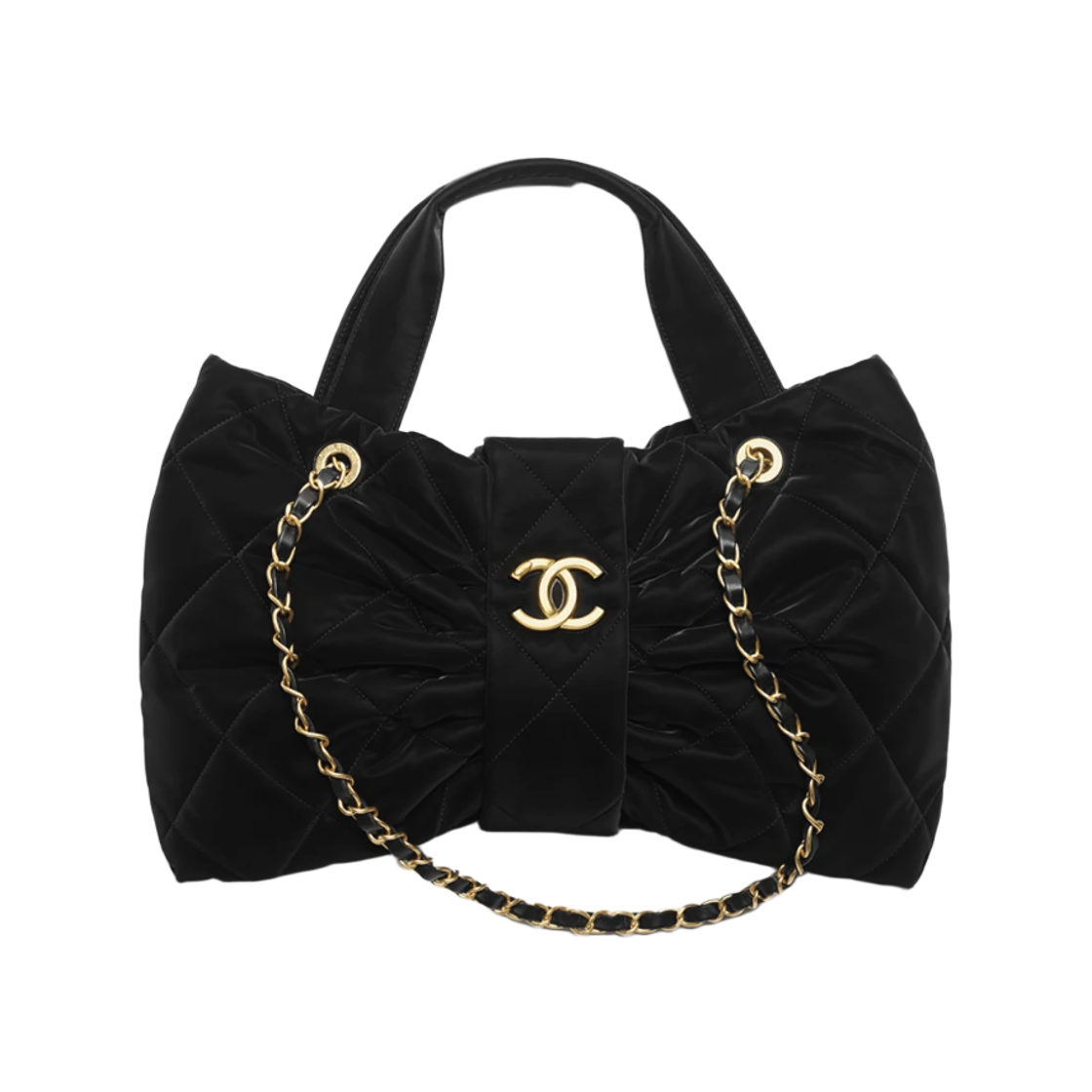 AS5851-B22154-94305 Chanel Bow Bag Velvet Nylon & Gold Metal Black