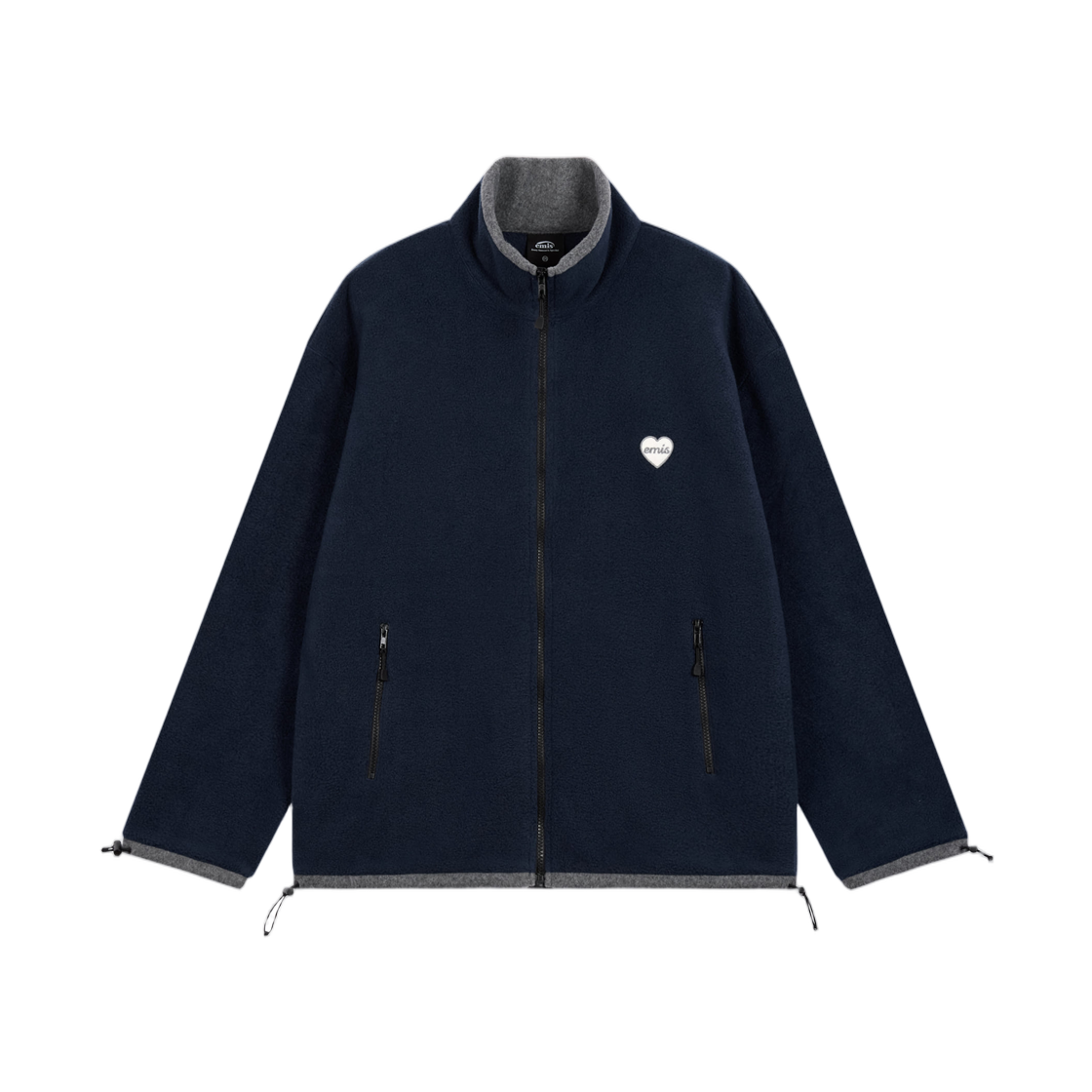 - Emis Oversized Heart Wappen Zip Up Fleece Navy