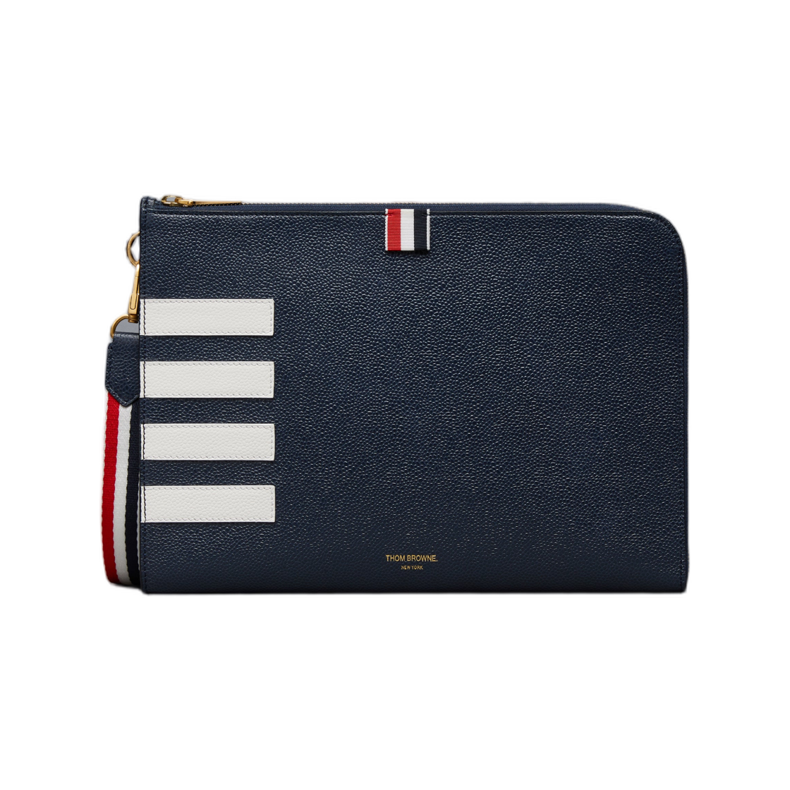 UAC080A-00198-415 Thom Browne Pebble Grain 4-Bar Gusset Folio Navy