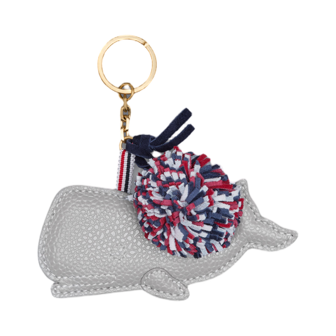 톰브라운 페블 그레인 레더 RWB 폼폼 웨일 키링 라이트 그레이(Thom Browne Pebble Grain Leather Rwb Pom Pom Whale Keyring Light Grey) - 1