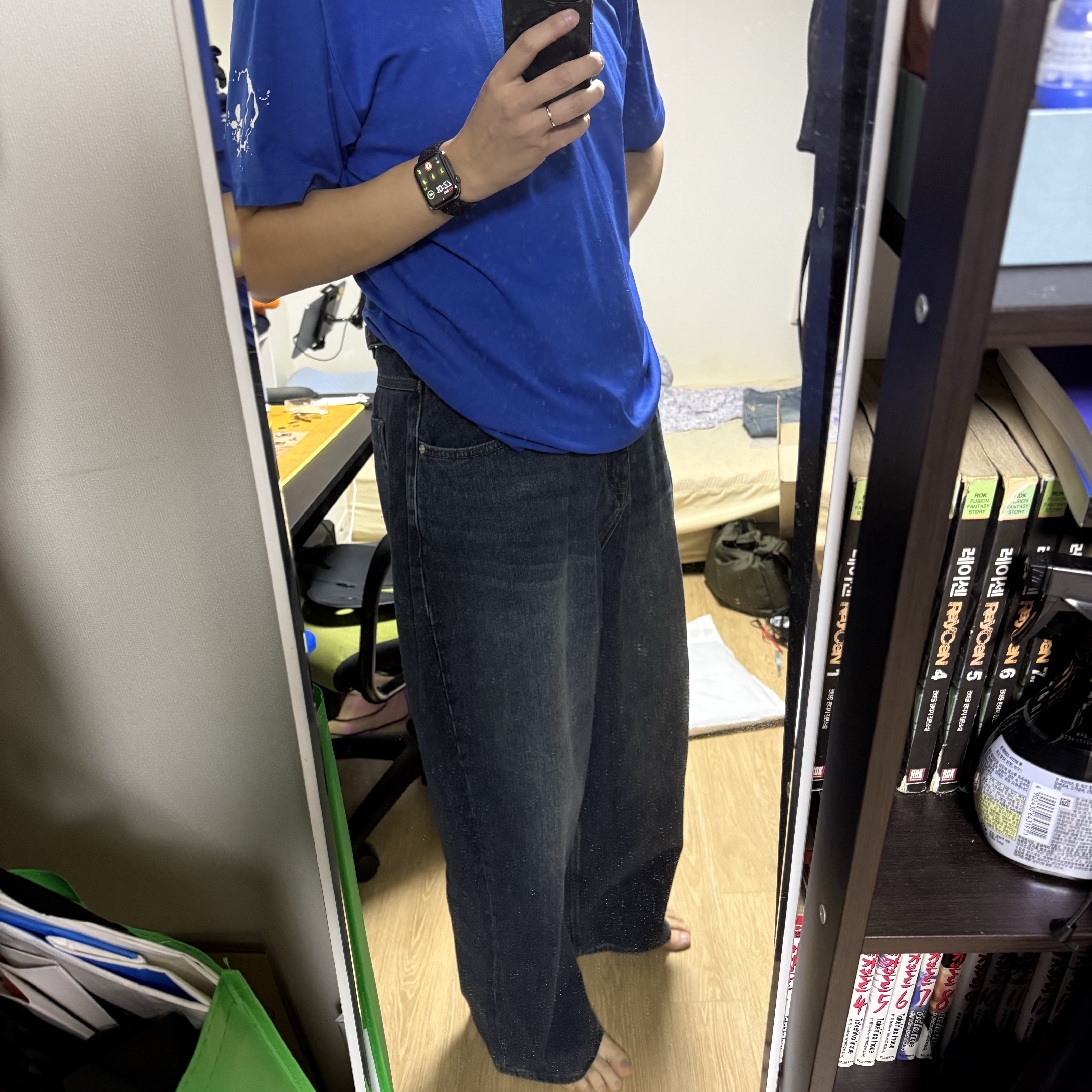 noun Wide Denim Pants Blue 착용 스타일