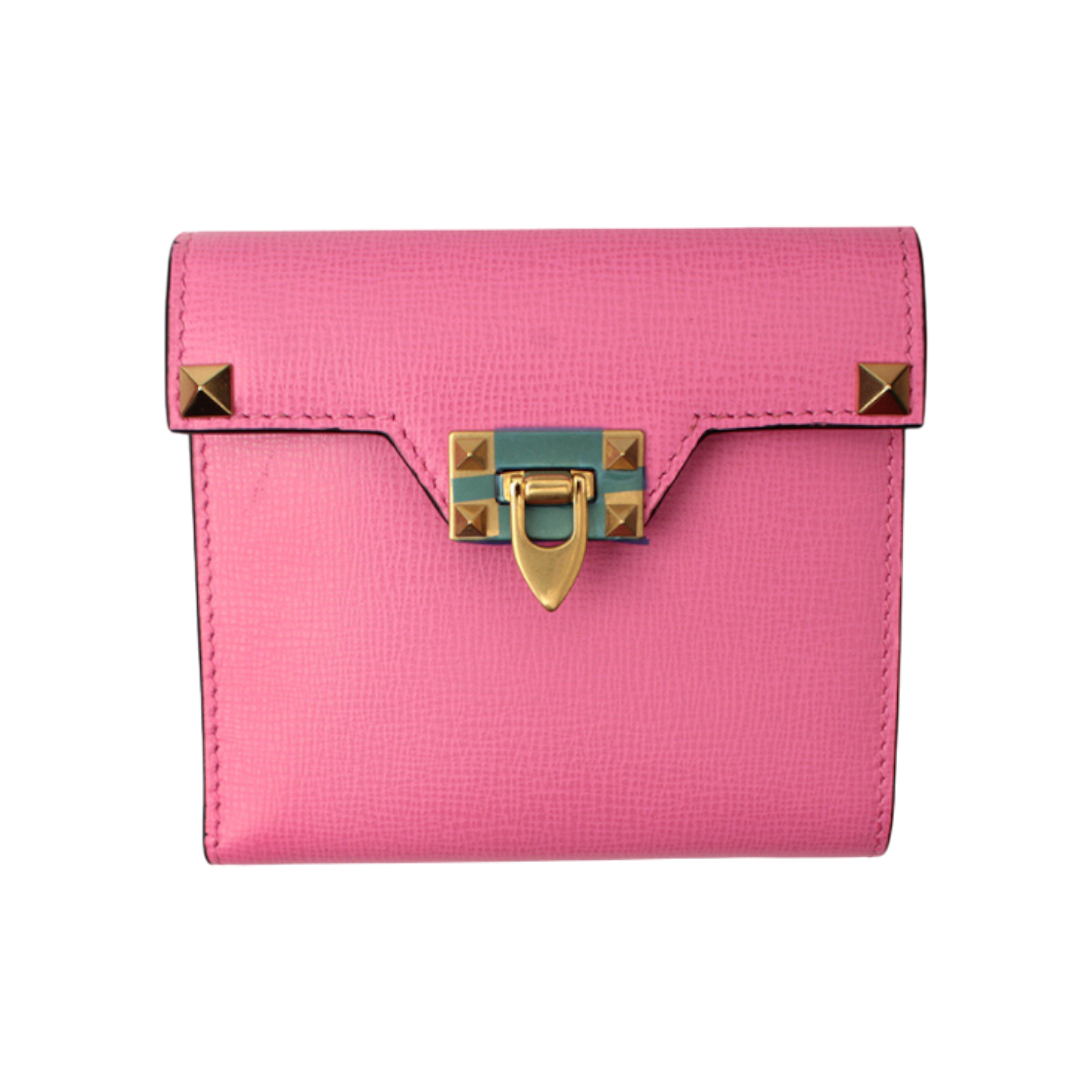 발렌티노 핑크 레더 금장 스터드 반지갑(Valentino Pink Leather Gold Studded Wallet)