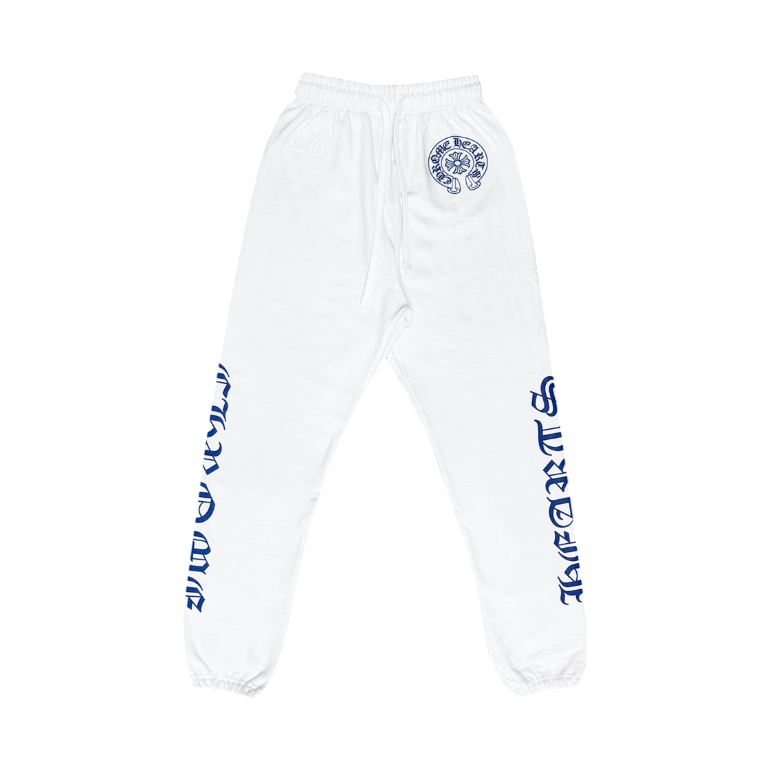 크롬하츠 홀스슈 블루 스크립트 스웨트팬츠 화이트(Chrome Hearts Horseshoe Blue Script Sweatpants White)