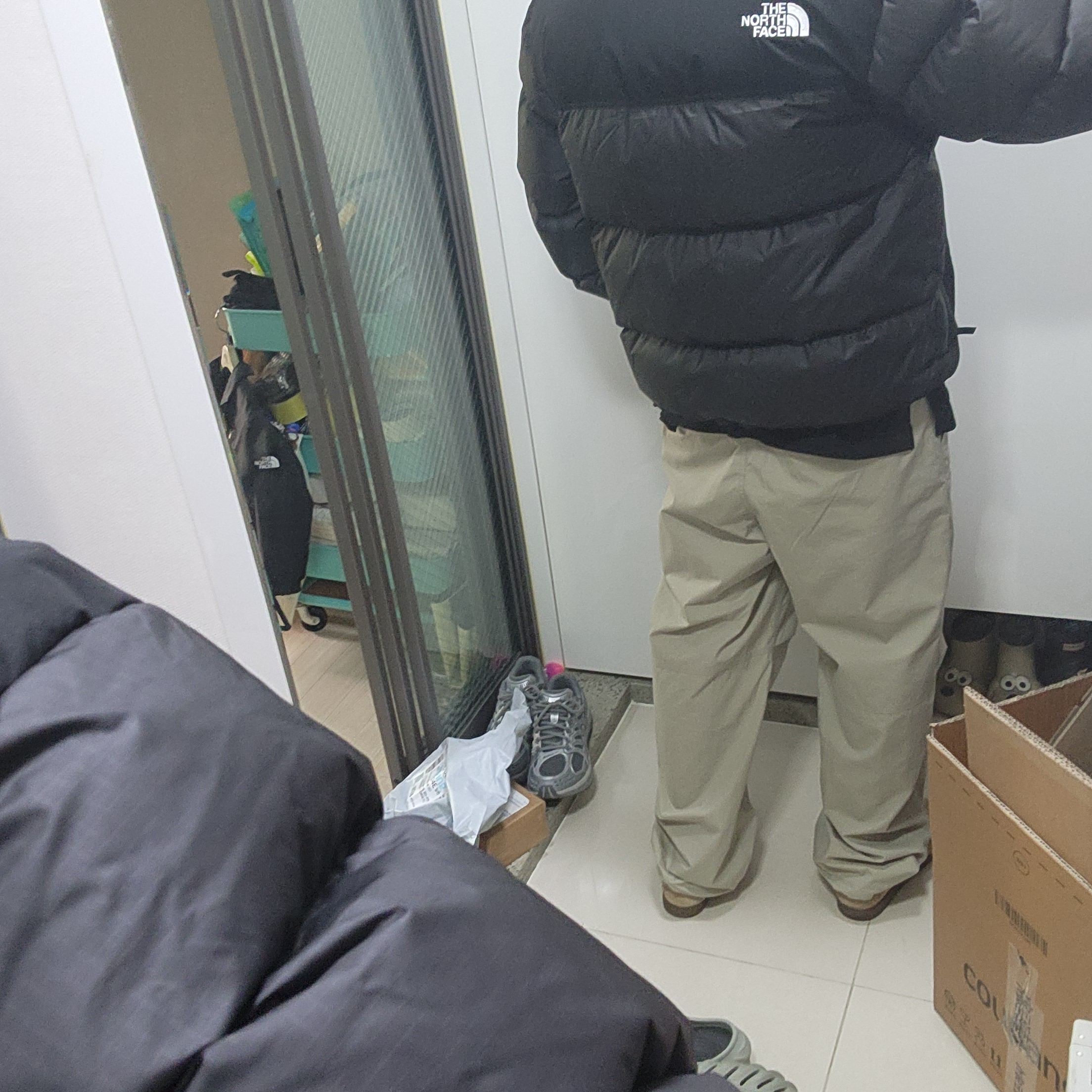 The North Face White Label Novelty Nuptse RDS Down Jacket Real Black 착용 스타일 - 3