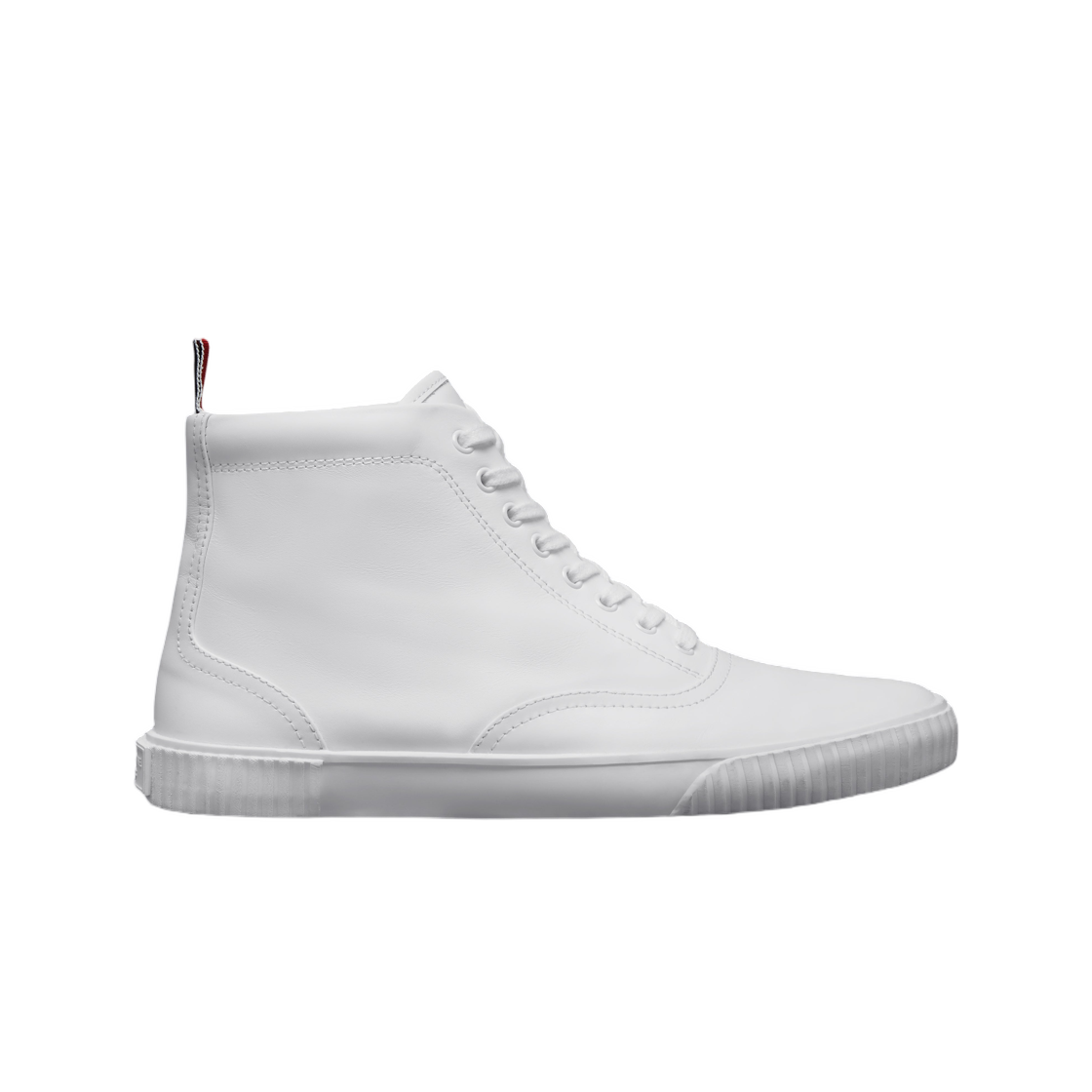 MFE010B-05584-100 Thom Browne Vitello Calf High Top Heritage Sneakers White