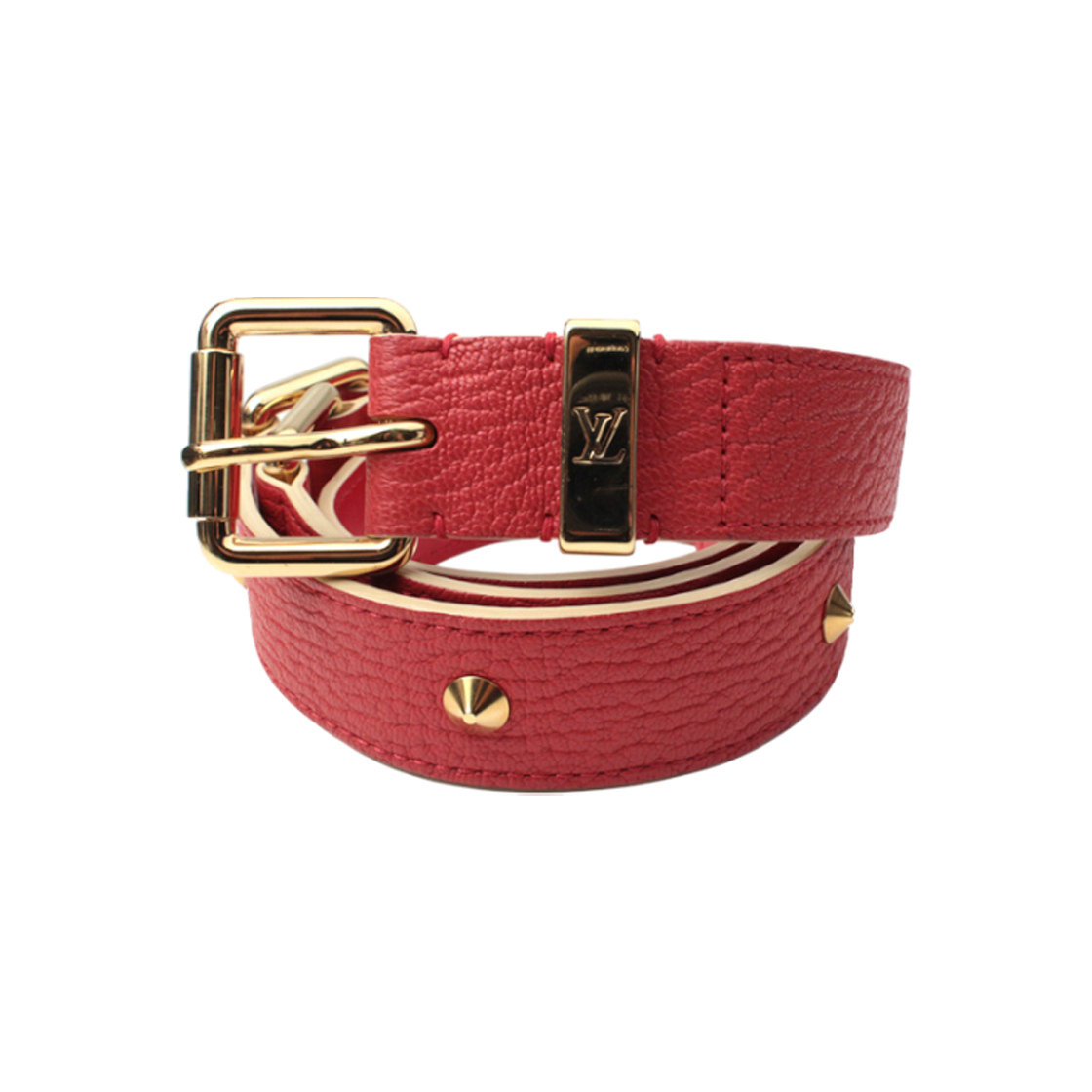 ITIS77N4KGWV Louis Vuitton Coral Red Suhali Gold Studded Belt