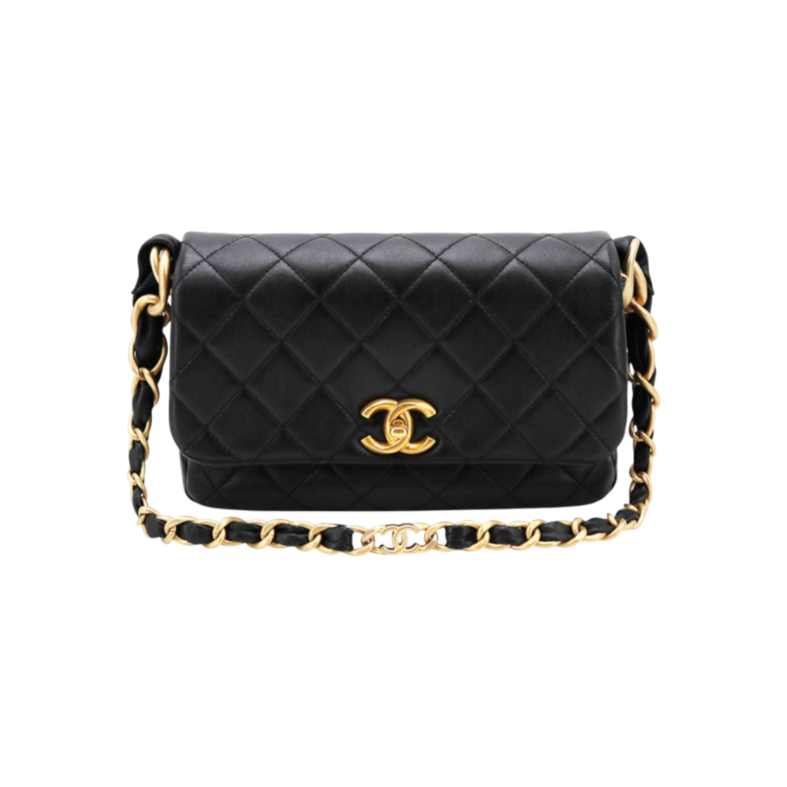 IT6RLPHCDAIG Chanel Season Chain Flap Bag with Lambskin Interior Chip