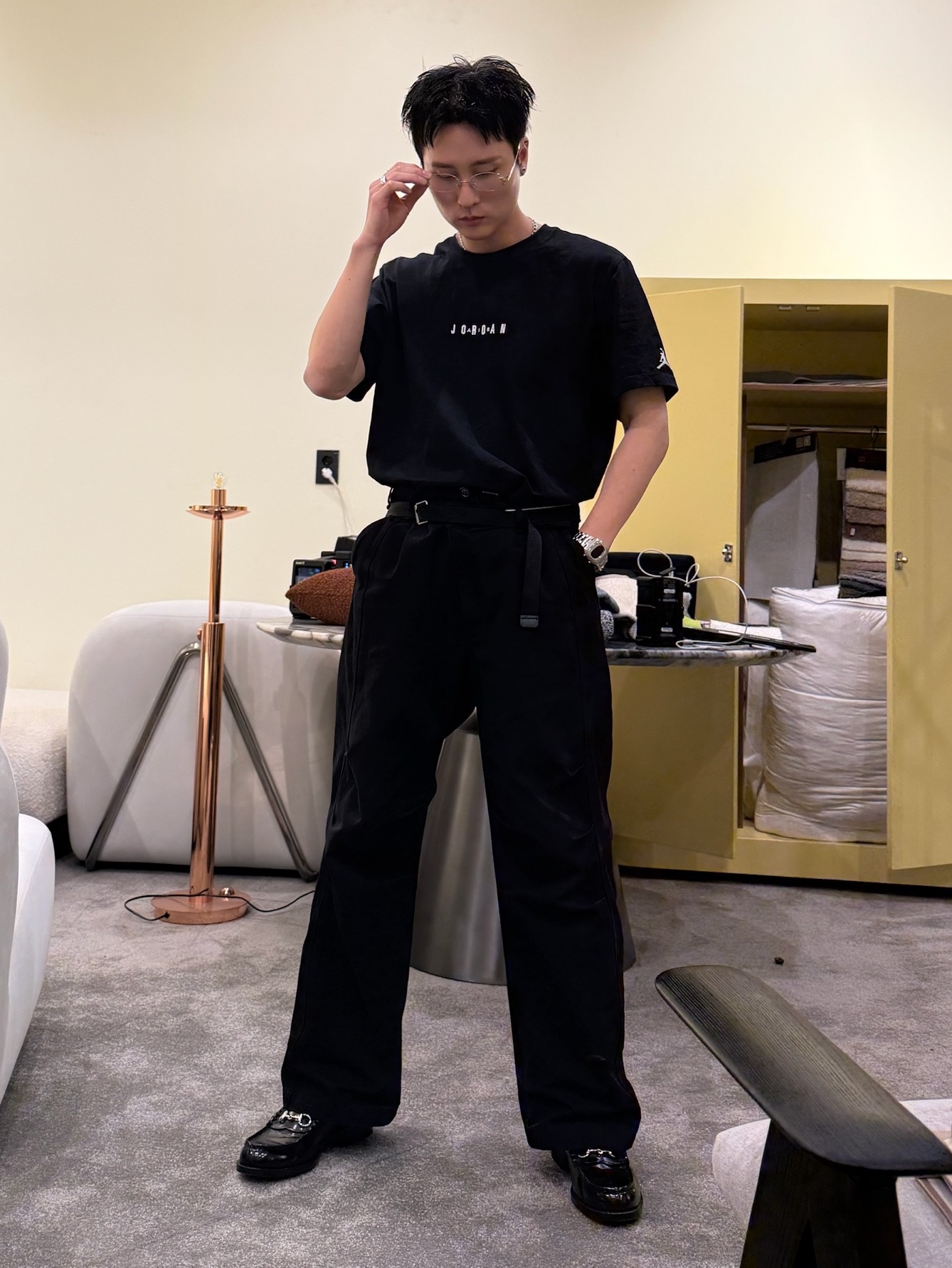 Haruta HS-906 Penny Loafer Black, Jordan Air T-Shirt Black - US/EU 착용 스타일 - 1