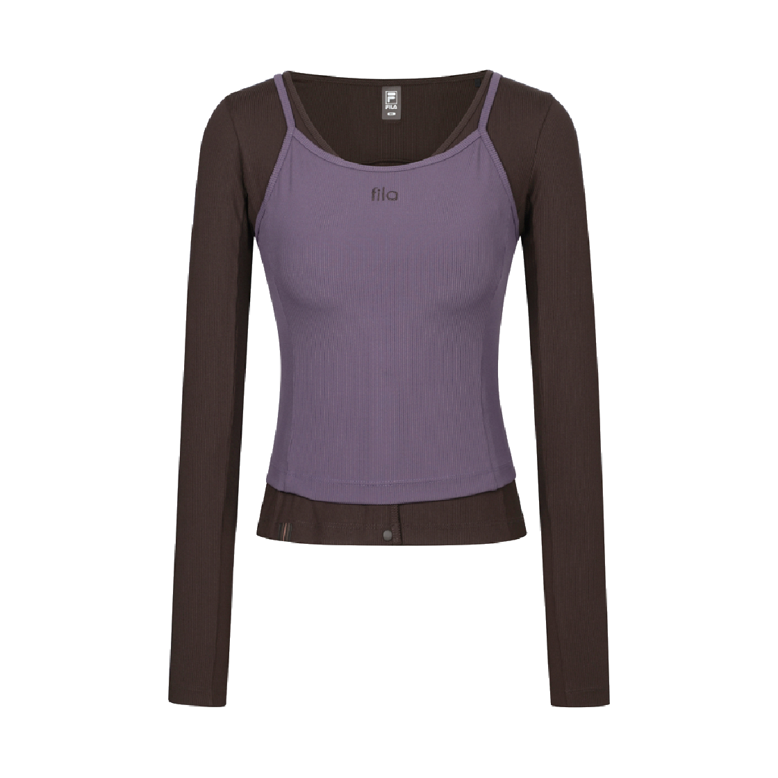 1100FS253RL02F001234 [6% 적립] FILA Women 2-in-1 Athletic Cardigan & Bra Top Set Dark Brown