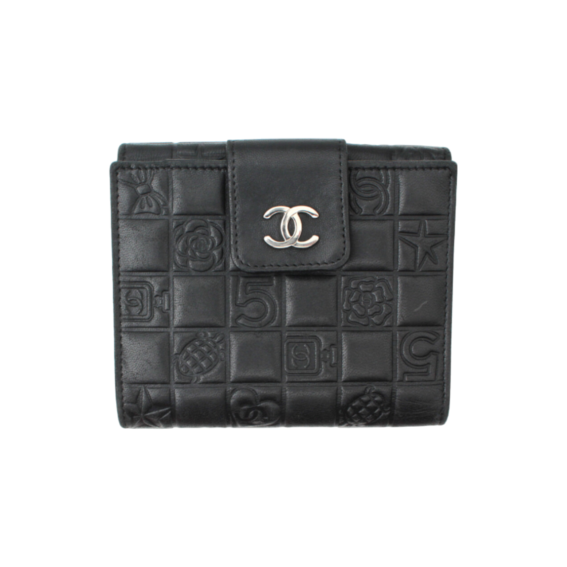IT3P6UL3LMT8 Chanel Silver Icon Black Leather Wallet (9 Series)