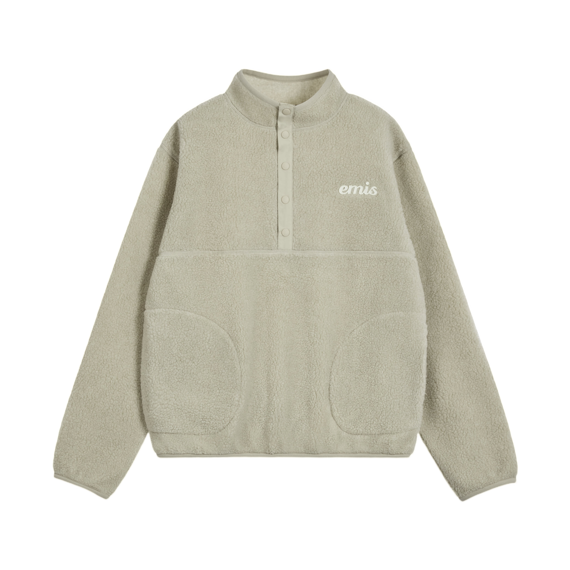 - Emis Oversized Half Neck Fleece Top Beige