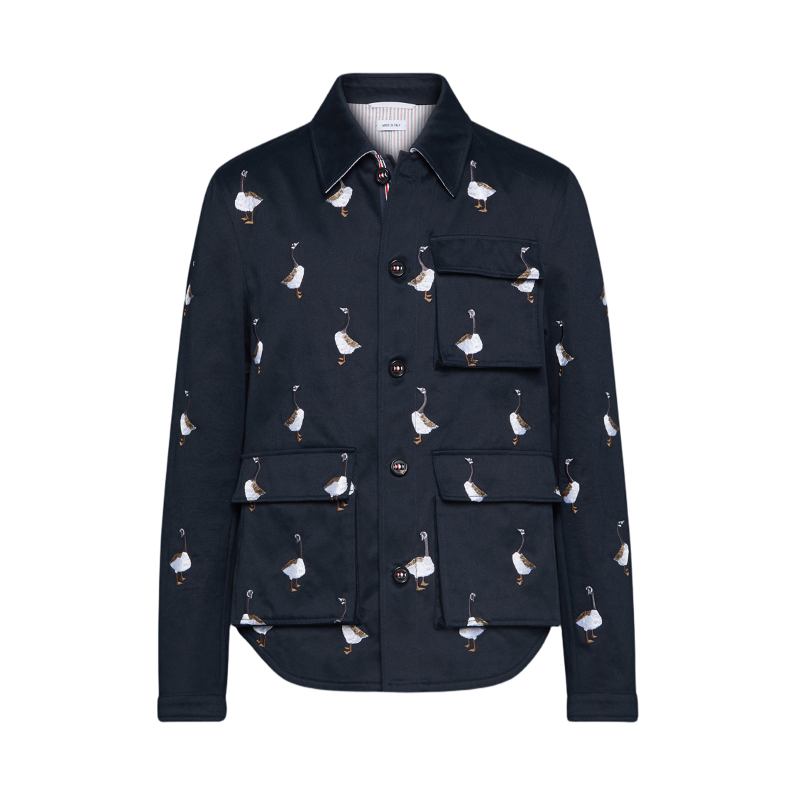 MJO248E-E1361-415 Thom Browne Satin Stitch Goose Utility Patch Pocket Jacket Navy