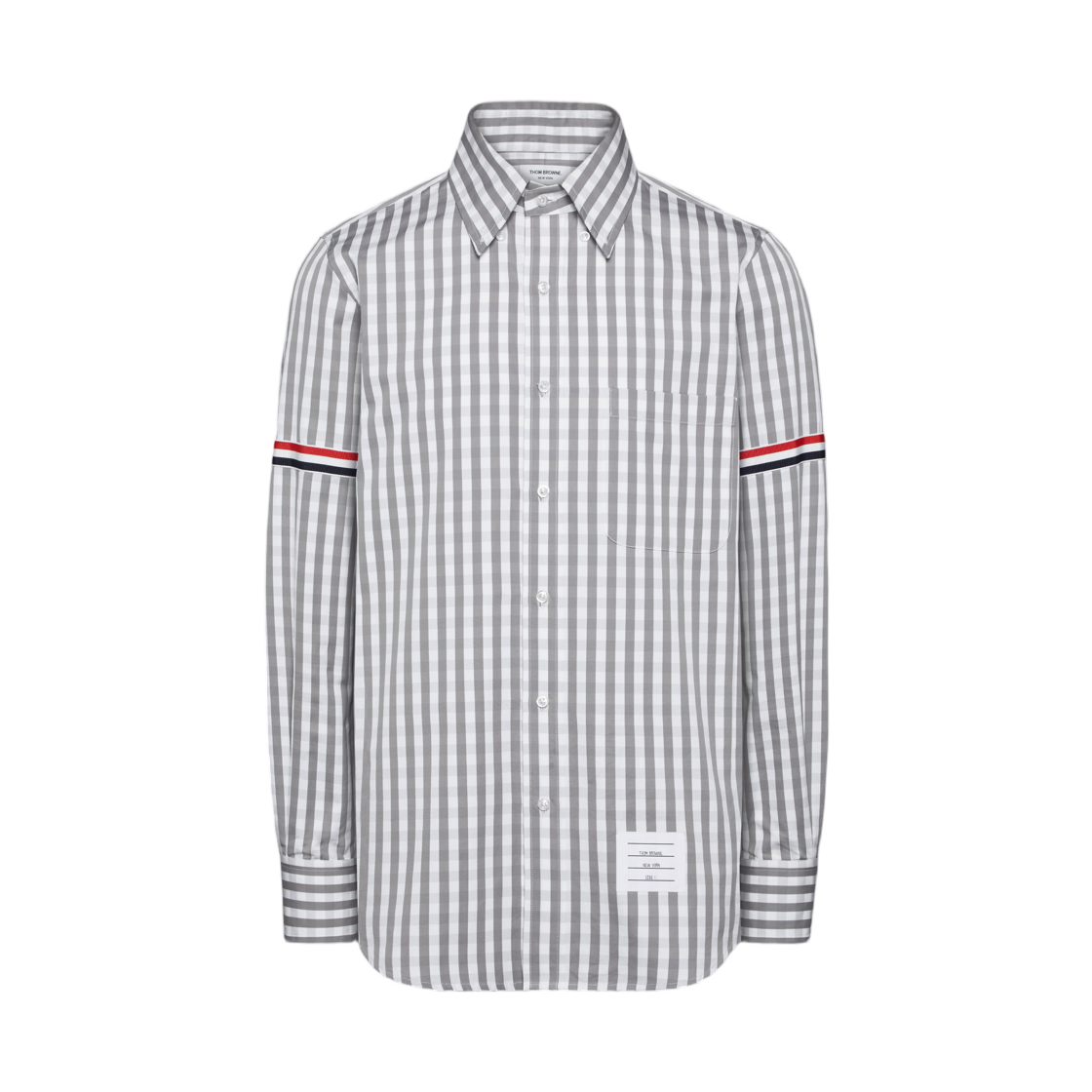 톰브라운 깅엄 체크 포플린 암밴드 셔츠 미디움 그레이(Thom Browne Gingham Check Poplin Armband Shirt Medium Grey)