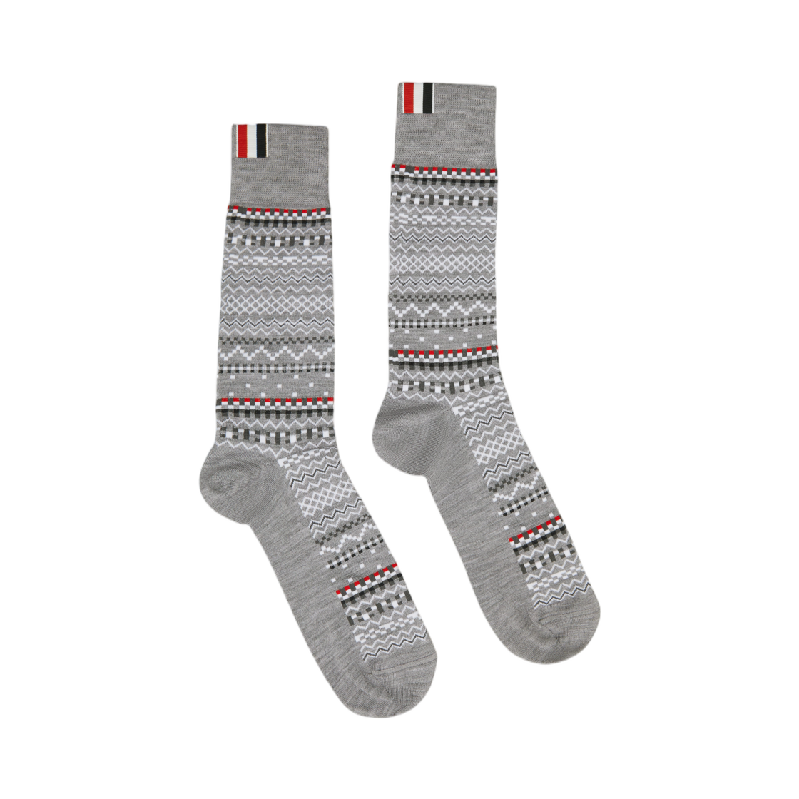 MAS208A-Y1020-055 Thom Browne Fairisle Jacquard Merino Wool Socks Light Grey