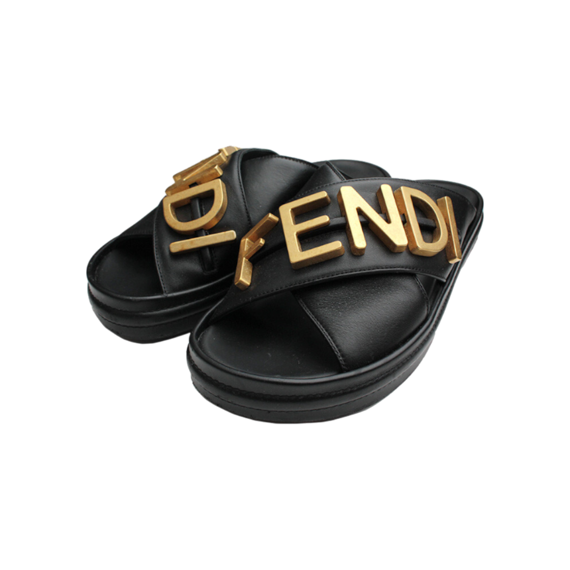 ITUV6JBBIR8C Fendi Black Leather Logo Slippers Size 38
