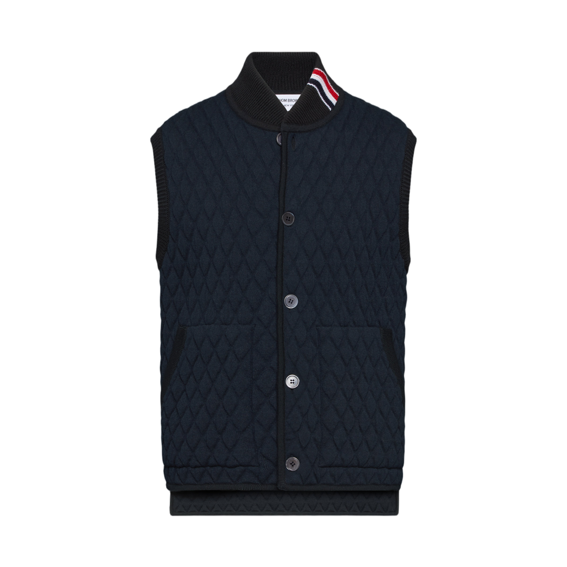 MKV093A-Y1029-415 Thom Browne Merino Wool Intarsia Jacquard Work Vest Navy