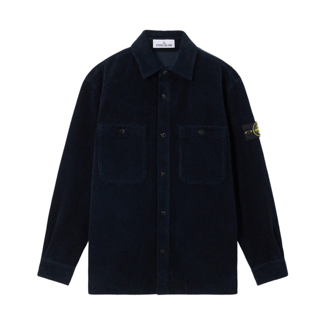 K2S1512000-12S0212-V0020 Stone Island 1200012 Organic Cotton Corduroy 800 Comfort Fit Overshirt with Pockets and Snap Fastening Navy Blue - 25FW
