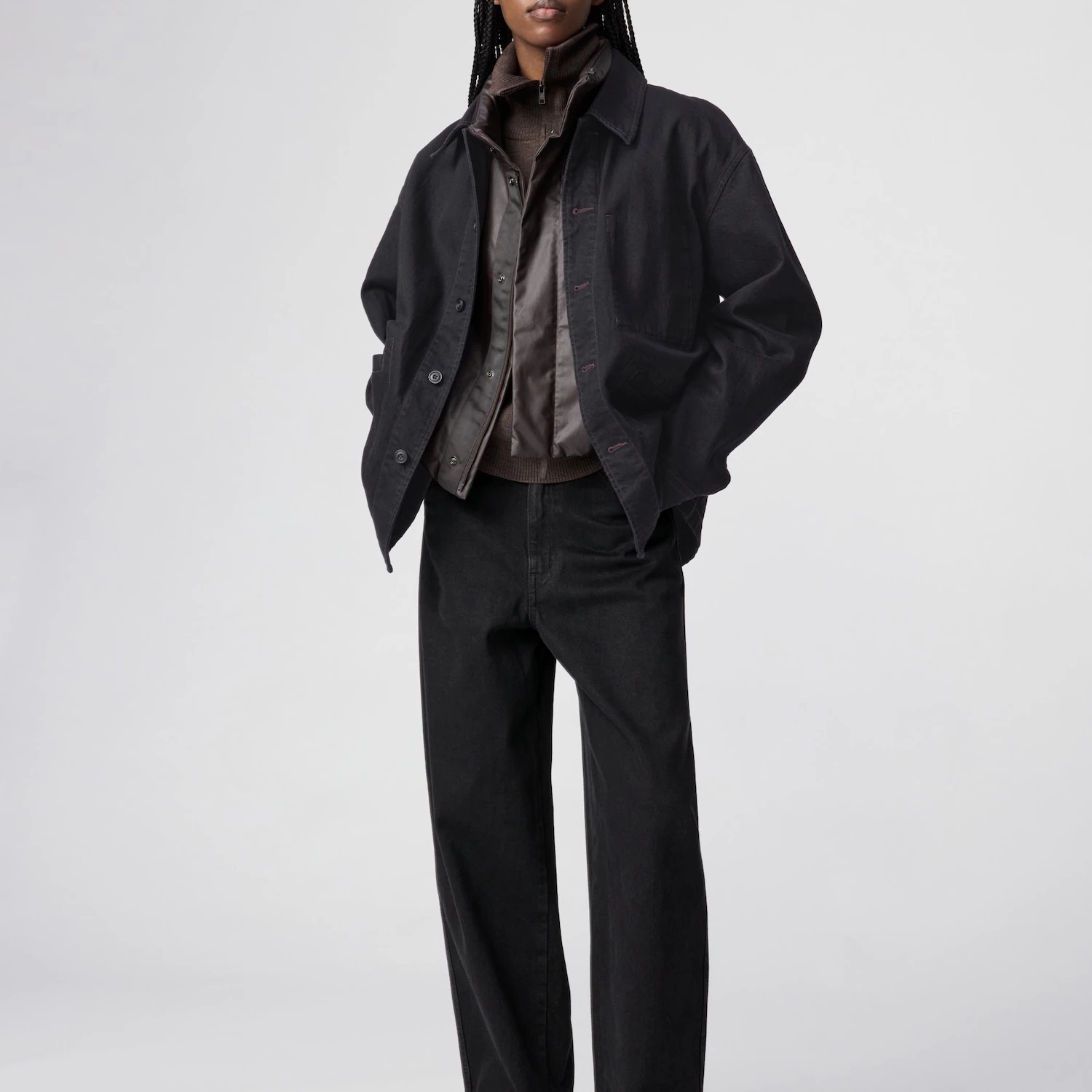 Uniqlo U Oversized Denim Jacket Black - KR 착용 스타일 - 1