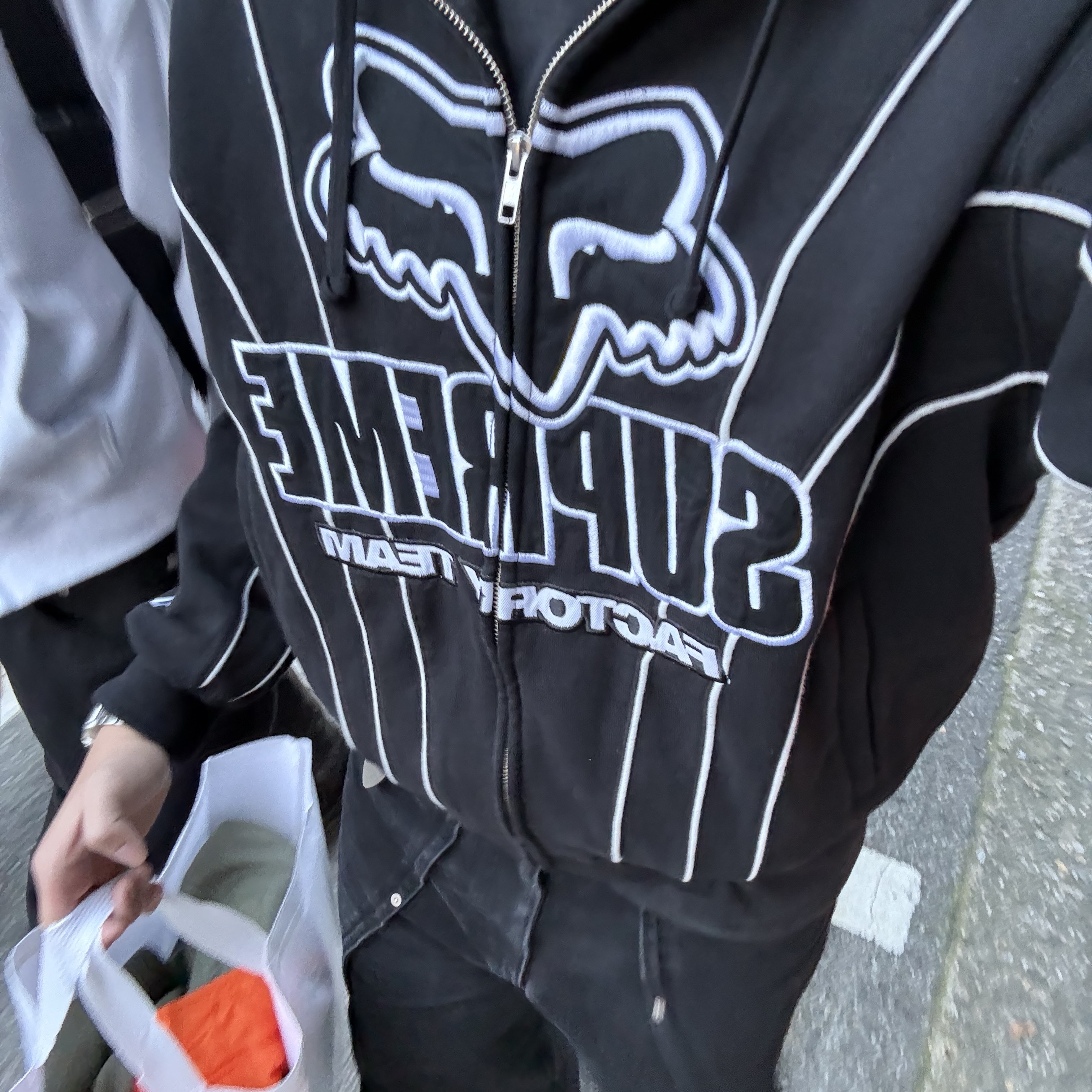 Supreme x Fox Racing Zip Up Hooded Sweatshirt Black - 25FW 착용 스타일