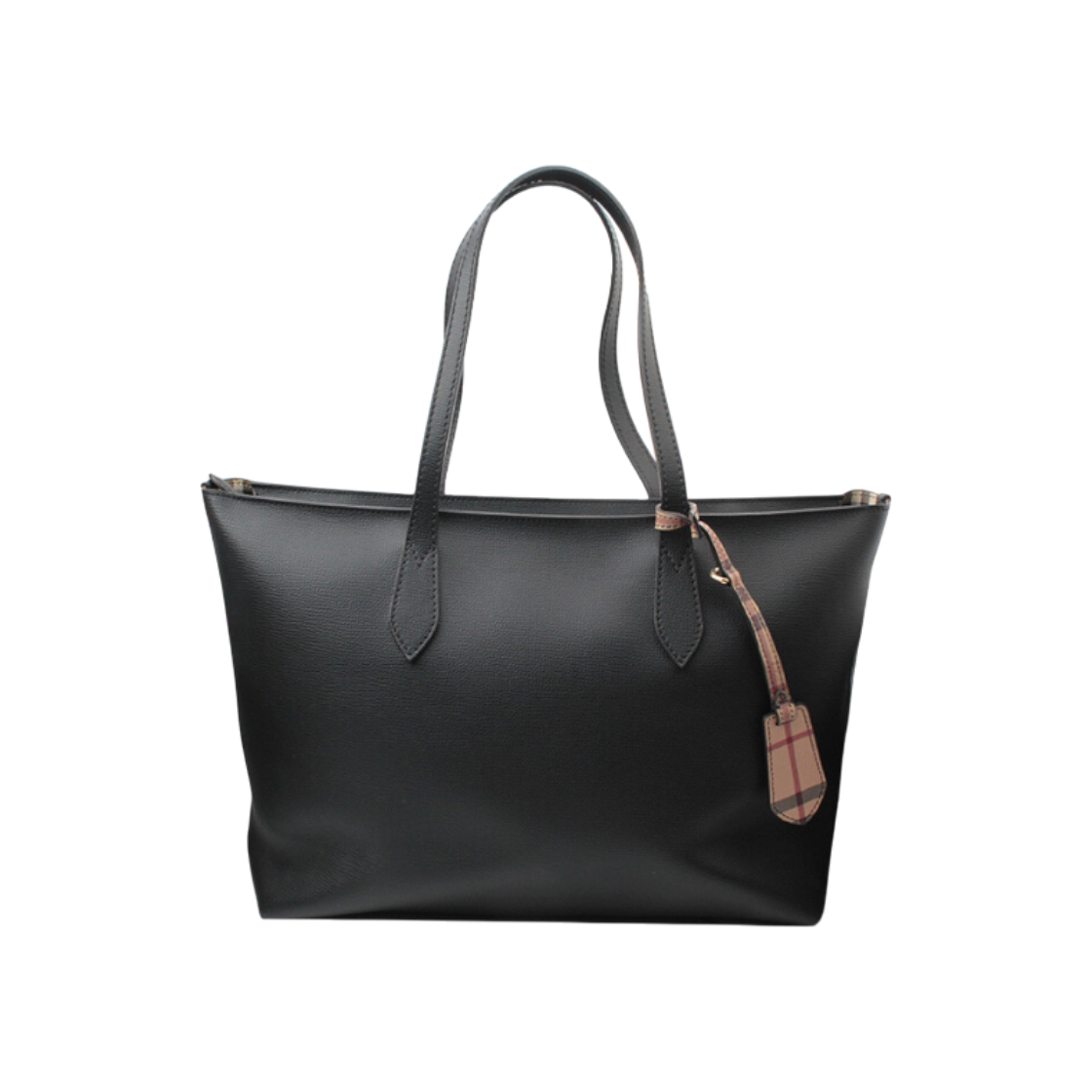 버버리 블랙 레더 체크 백참 쇼퍼백(Burberry Black Leather Check Bag Charm Shopper Bag)