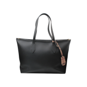 Burberry Black Leather Check Bag Charm Shopper Bag