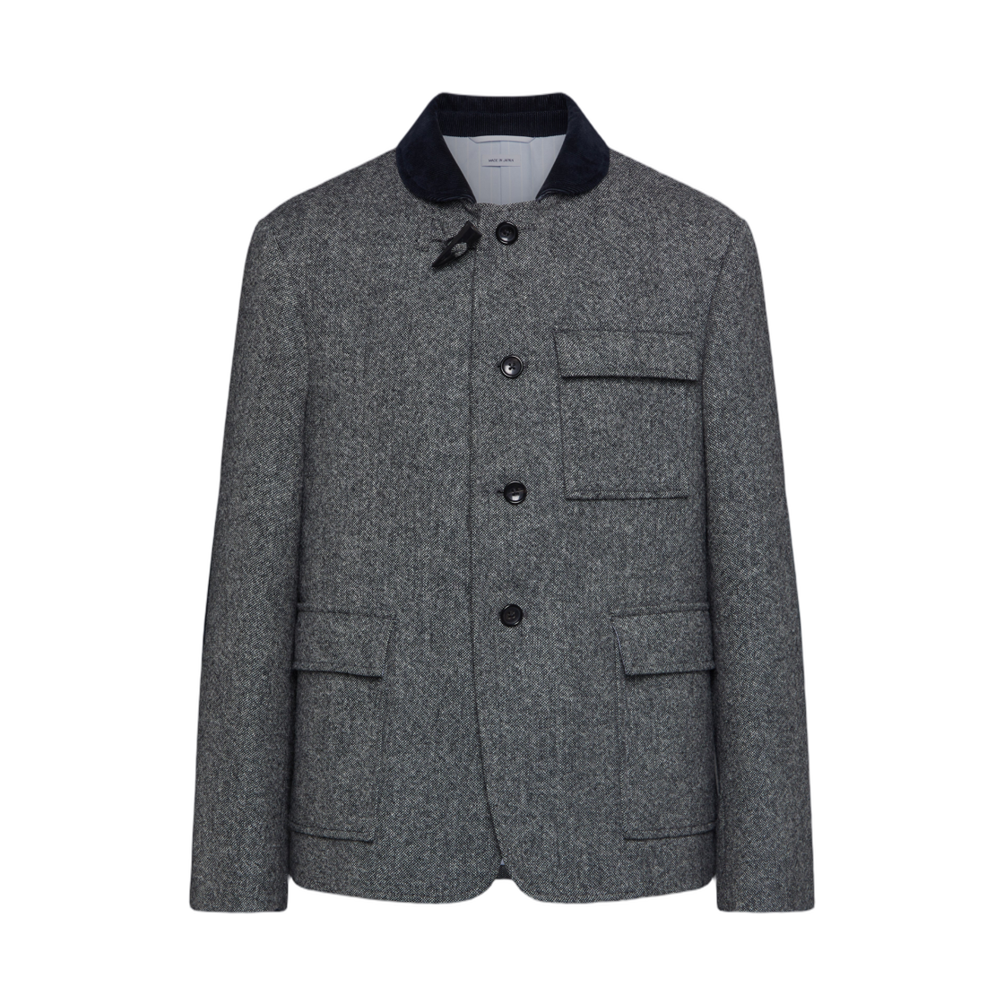톰브라운 솔리드 도네갈 트위드 피셔맨 숄 스포츠 코트 블랙 화이트(Thom Browne Solid Donegal Tweed Fisherman Shawl Sport Coat Black White) - 1