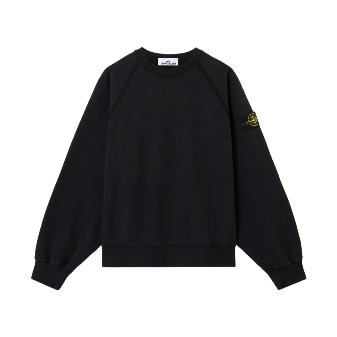 K2S1561000-22S0A20-V0029 Stone Island 6100022 Brushed Organic Cotton Fleece Oversized Fit Crewneck Sweatshirt with Raglan Sleeves Black - 25FW