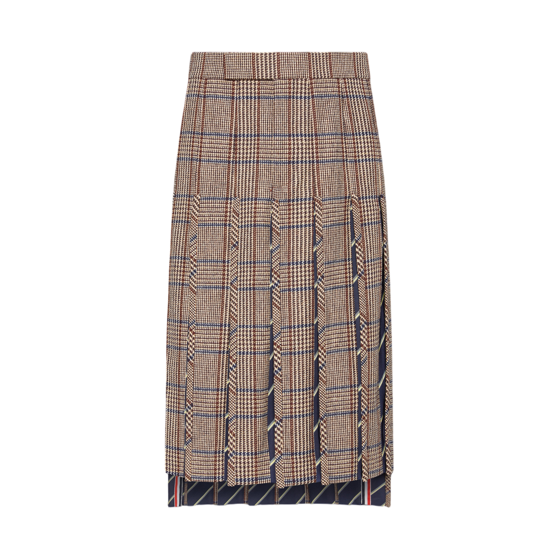 MGR039G-F1005-205 Thom Browne Hunting Tweed Low Rise Pleated Skirt Dark Brown