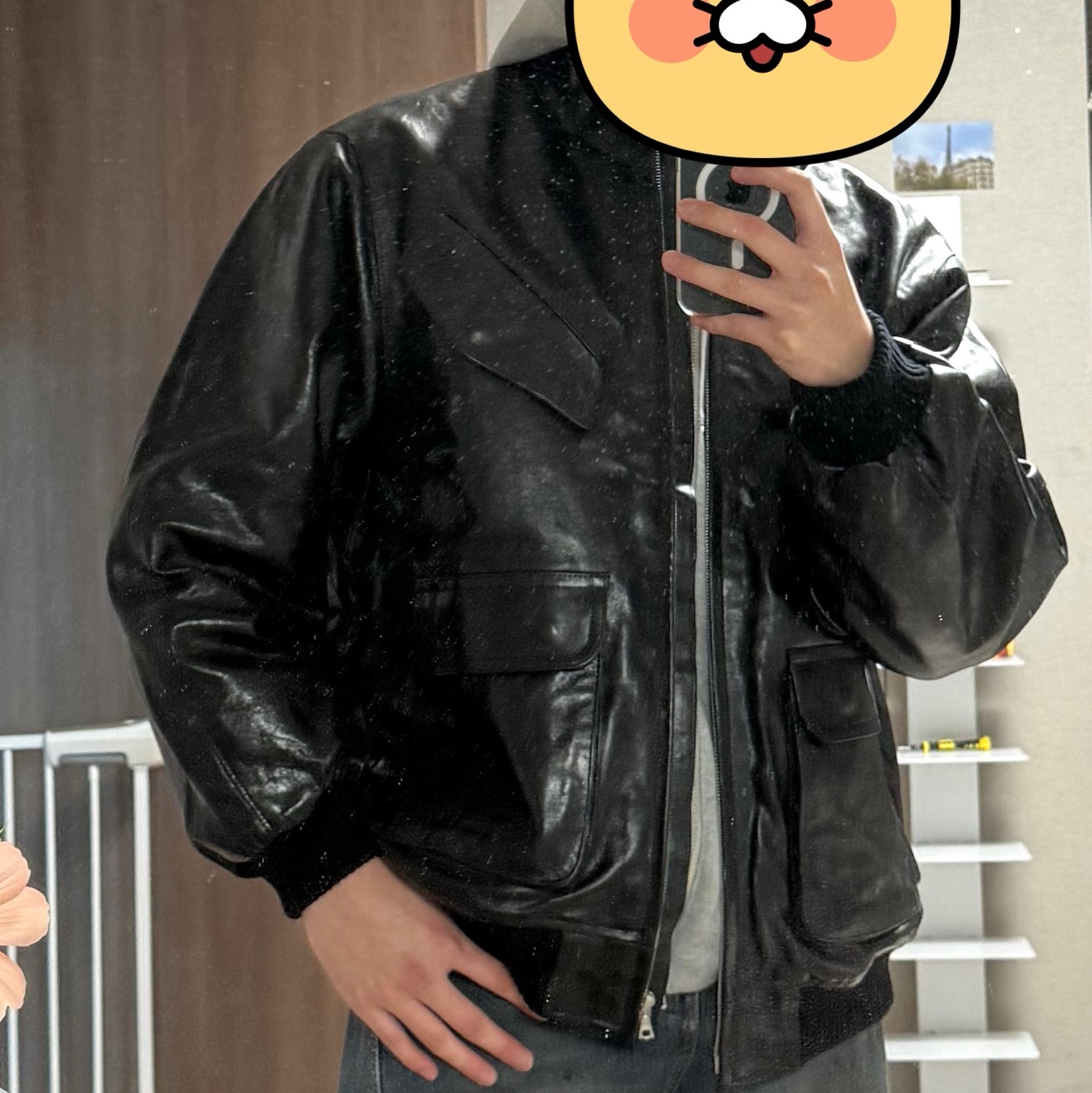 Auralee Lamb Leather Zip Blouson Black 착용 스타일