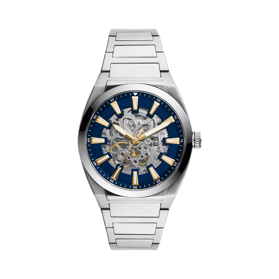 파슬 에버렛 오토매틱 쓰리핸드 42mm 스테인리스 스틸 블루 실버(Fossil Everett Automatic Three-Hand 42mm Stainless Steel Blue Silver)