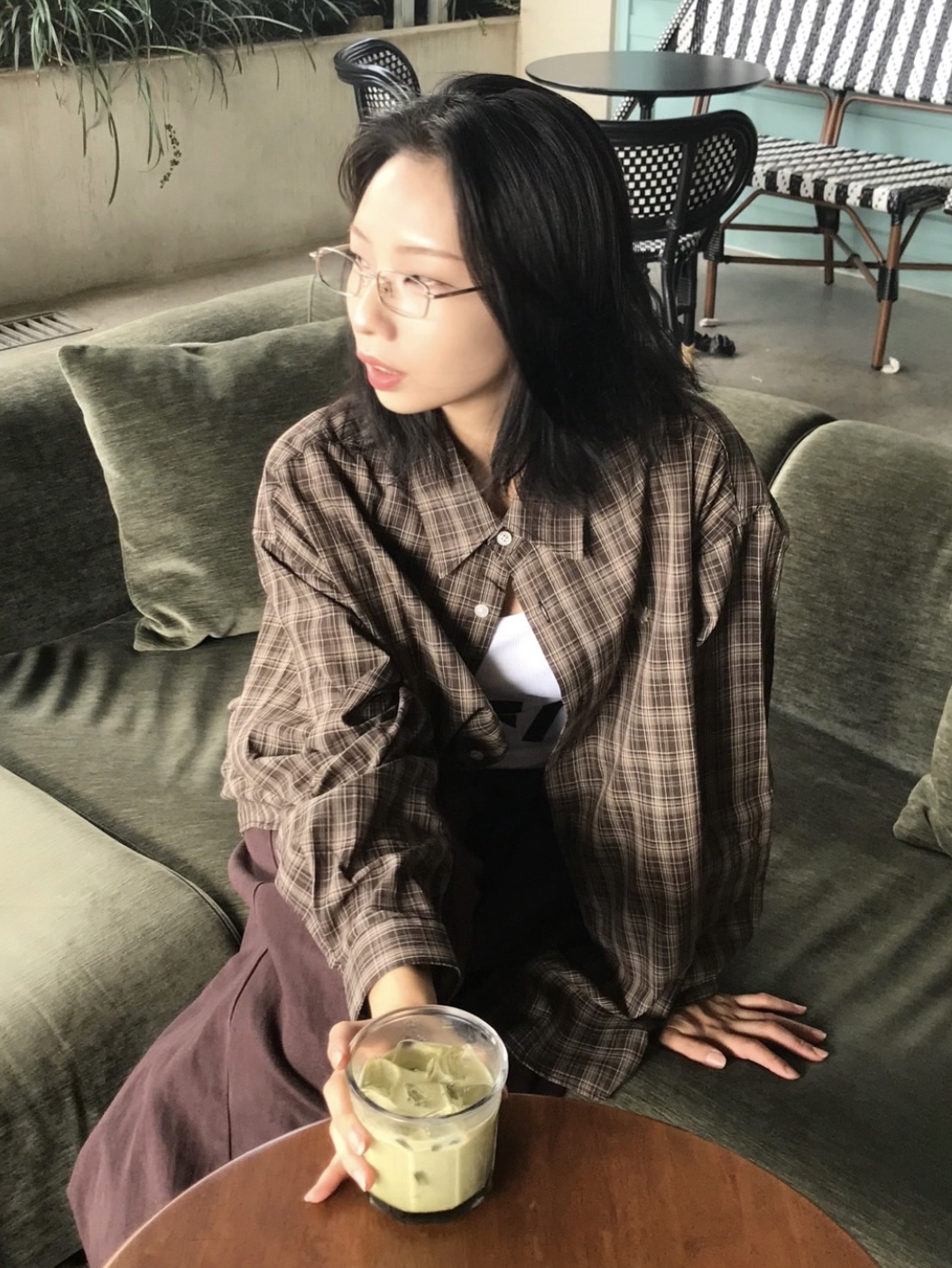 SLOW RECORD HOUSE Kane Check Shirt Brown 착용 스타일 - 5