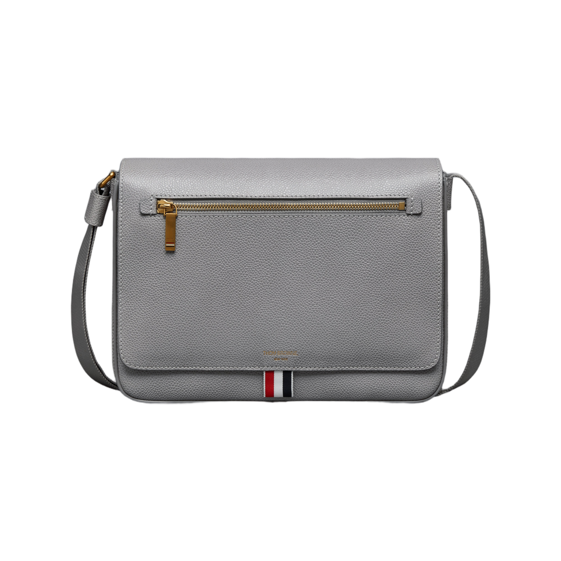 MAG143B-00198-055 Thom Browne Pebble Grain Reporter Bag Light Grey