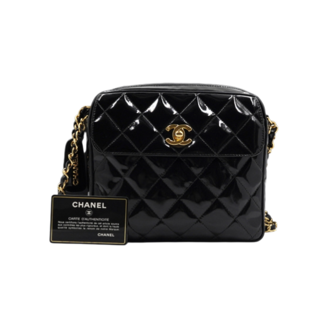 샤넬 블랙 퀼팅 페이던트 턴락 플랩 금장 체인 숄더백 aa53161(Chanel Black Quilted Patent Turnlock Flap Gold Chain Shoulder Bag AA53161) - 1