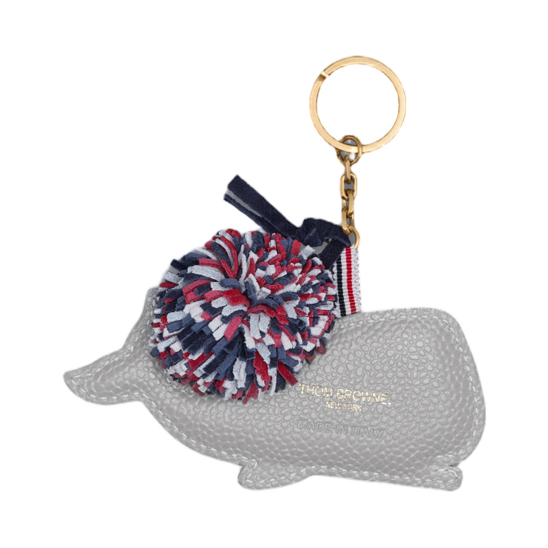 톰브라운 페블 그레인 레더 RWB 폼폼 웨일 키링 라이트 그레이(Thom Browne Pebble Grain Leather Rwb Pom Pom Whale Keyring Light Grey) - 2