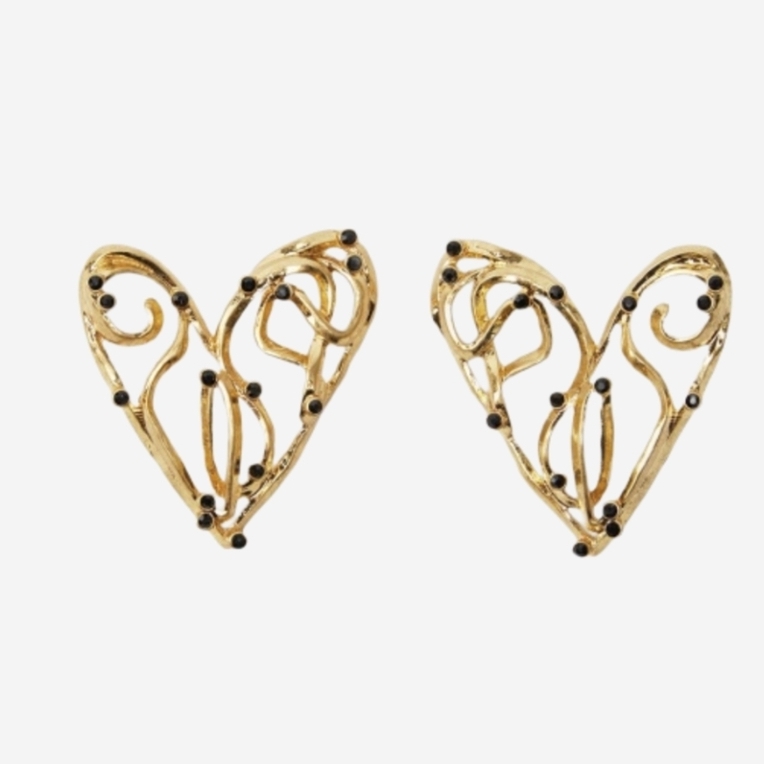 Zara Textured Heart Earring Gold 착용 스타일