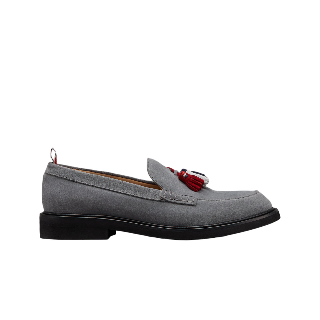 MFL069C-L0037-035 Thom Browne Calf Suede RWB Tassel Loafer Med Grey