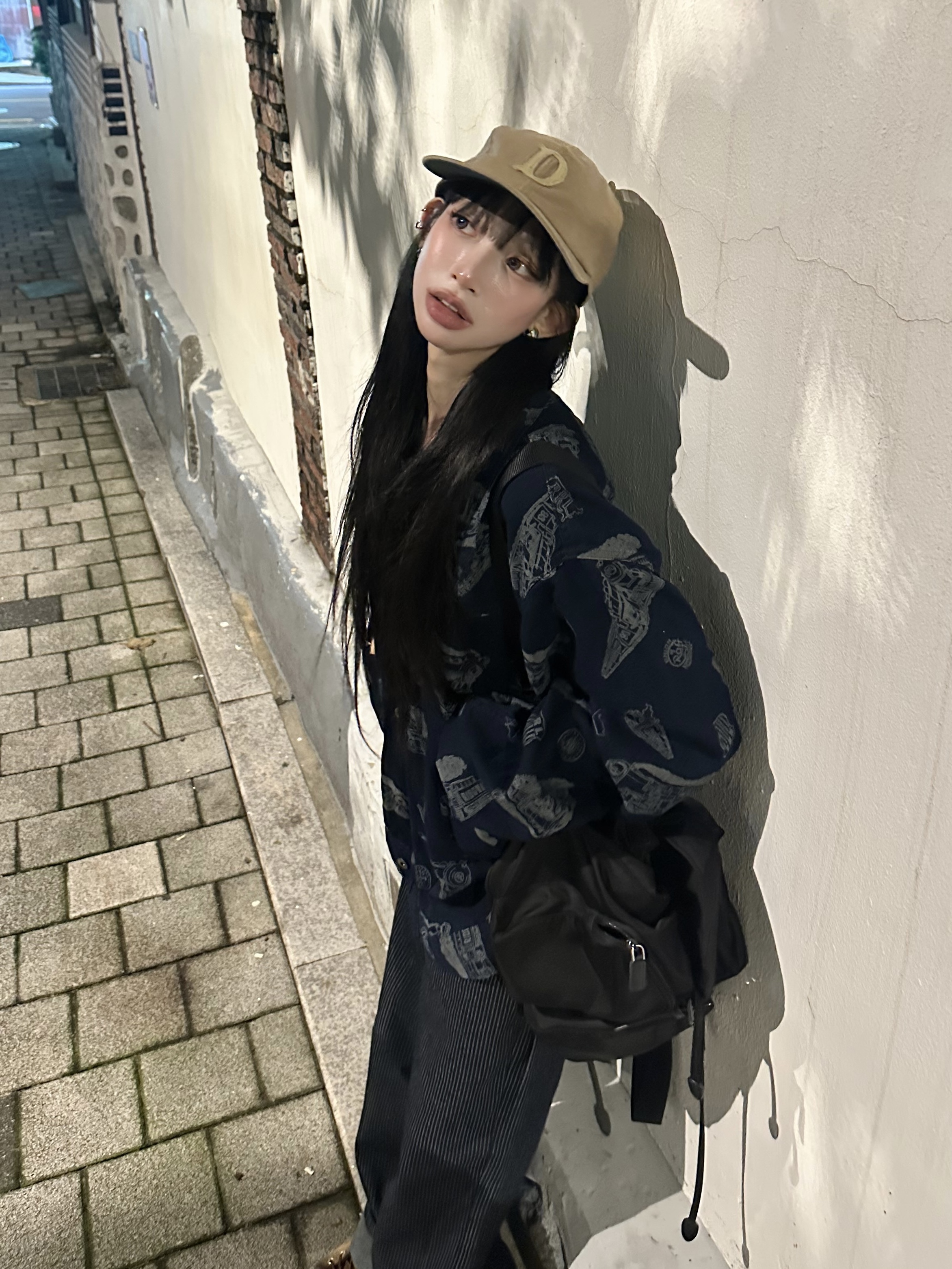 Double RL Indigo Railroad Print Twill Jacket Indigo White 착용 스타일