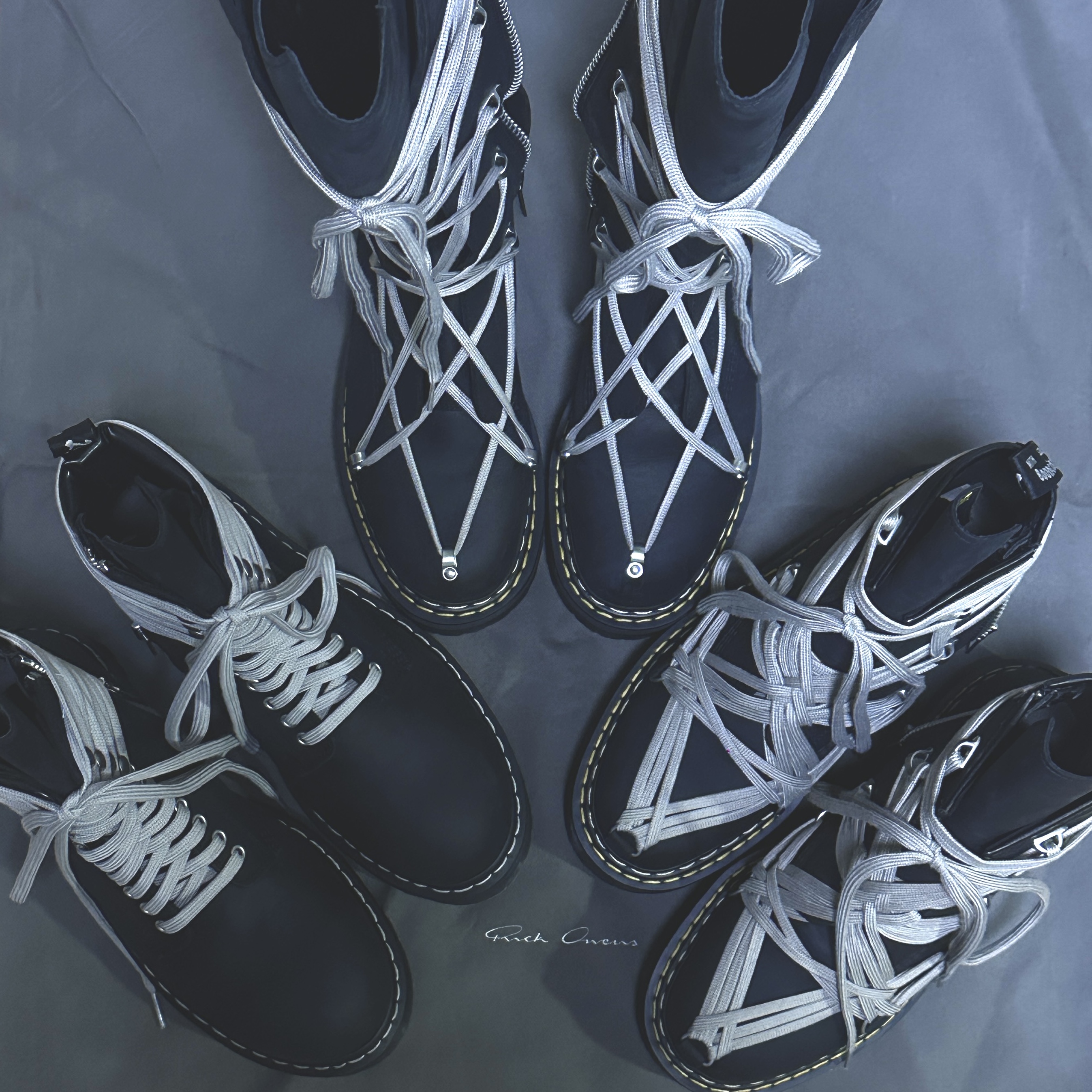 Dr. Martens x Rick Owens Quad Sole Steel Toe Boots Black, Dr. Martens x Rick Owens 1460 Quad Sole Mega Lace Boots Black 착용 스타일