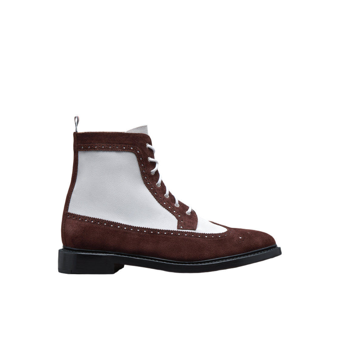 MFB182A-L0037-202 Thom Browne Calf Suede Longwing Boot Dark Brown White